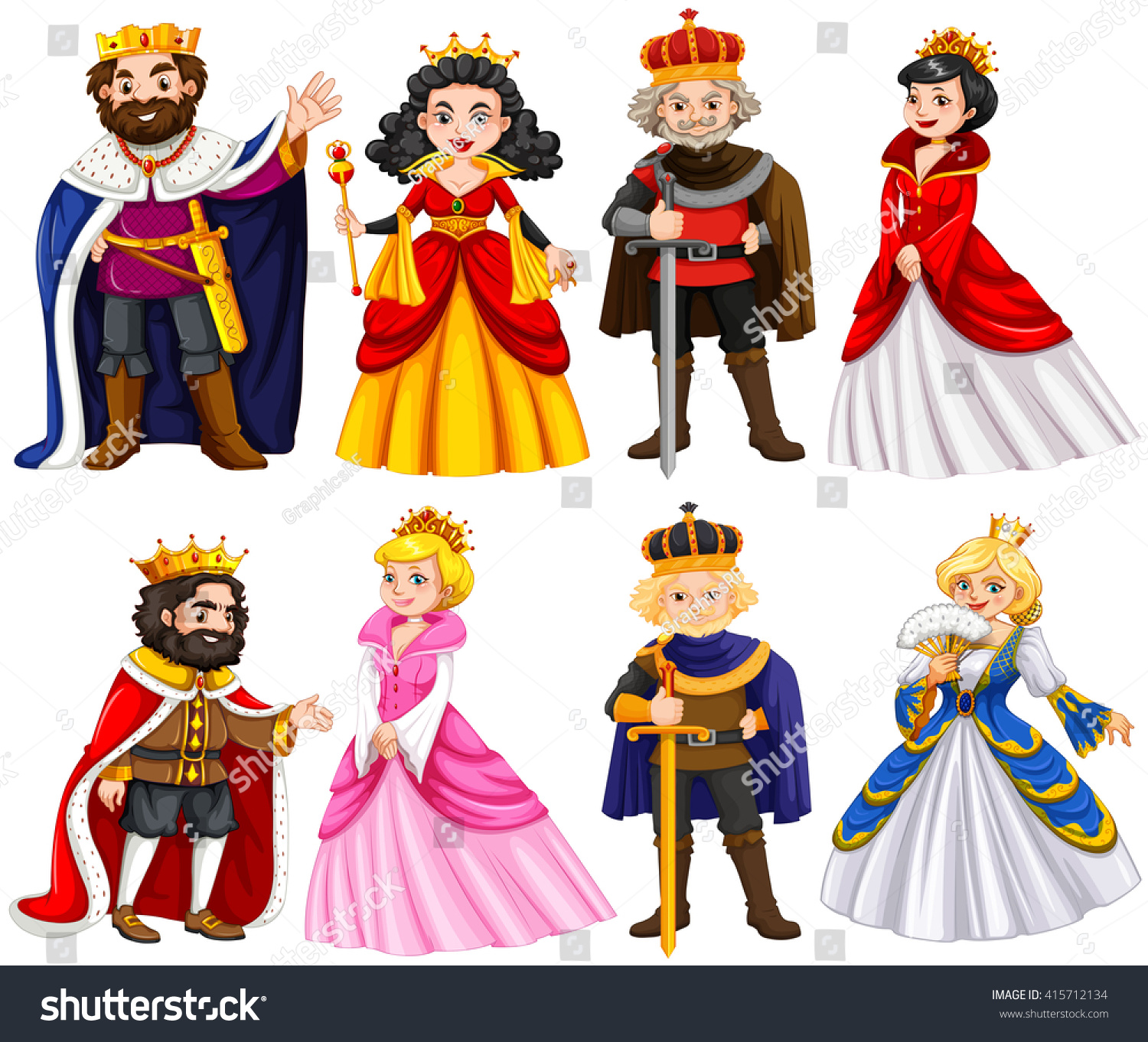 Different Characters King Queen Illustration Stock Vector 415712134 ...