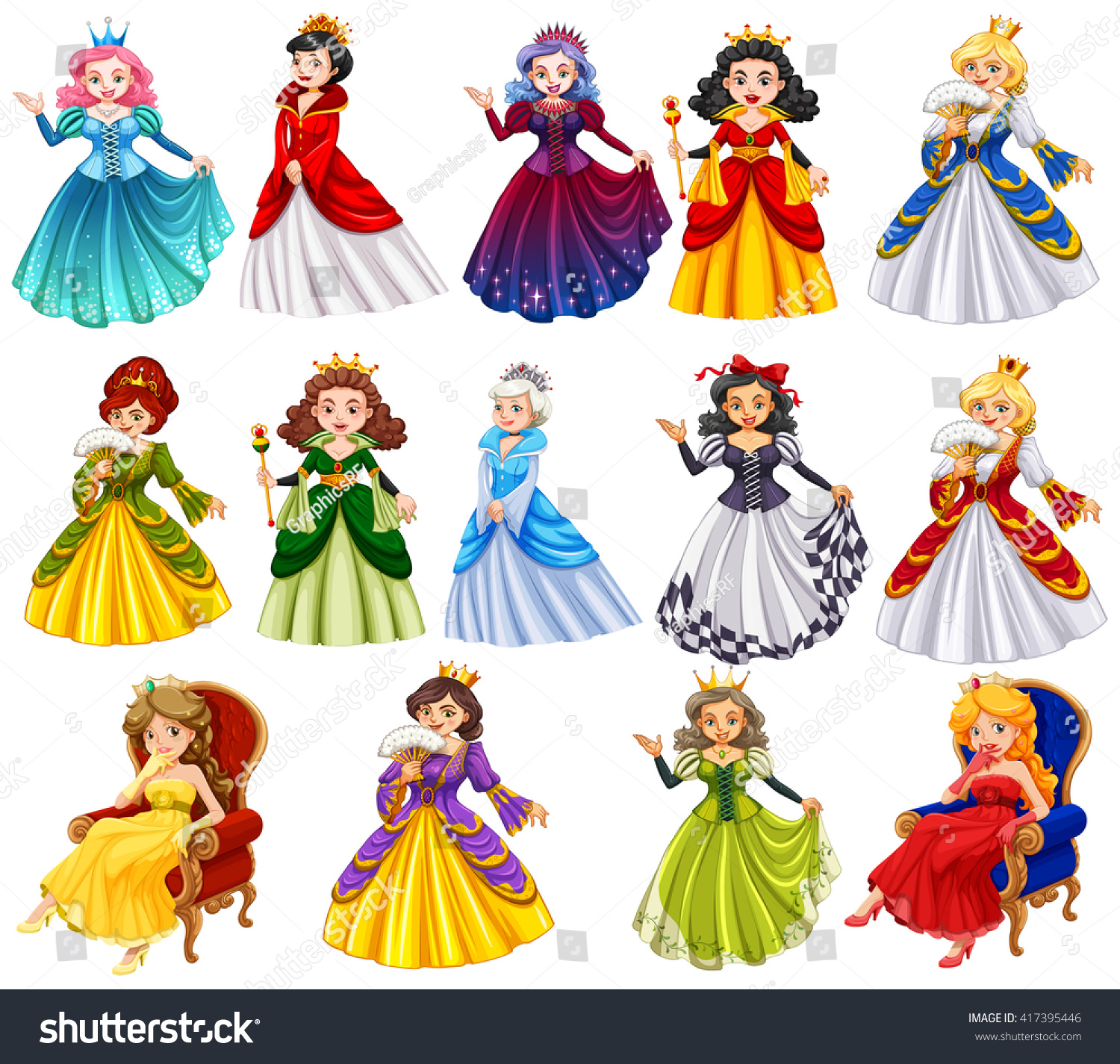 Different Characters Of Queens Illustration - 417395446 : Shutterstock