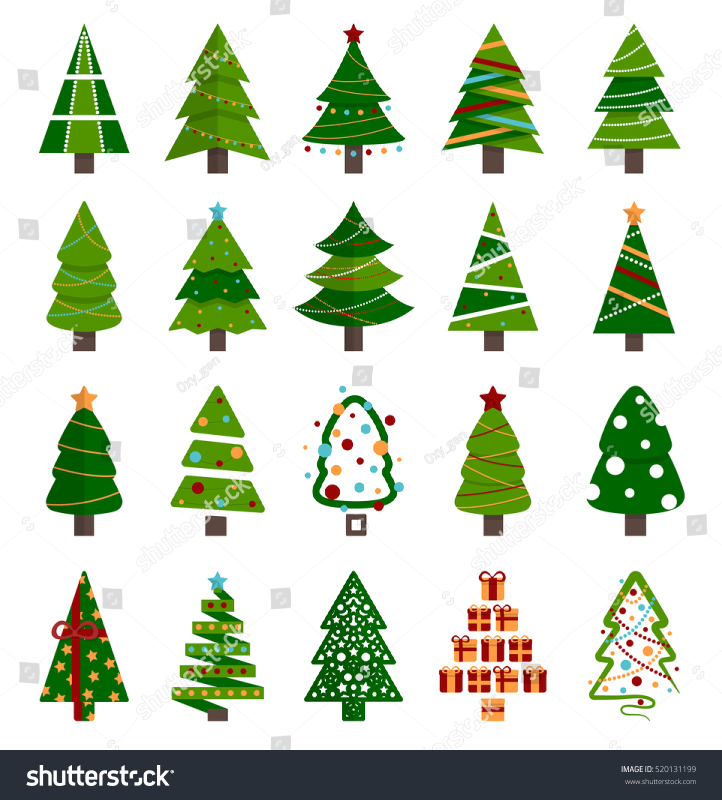 Different Christmas Tree Set Vector Illustration Stock Vector (Royalty ...