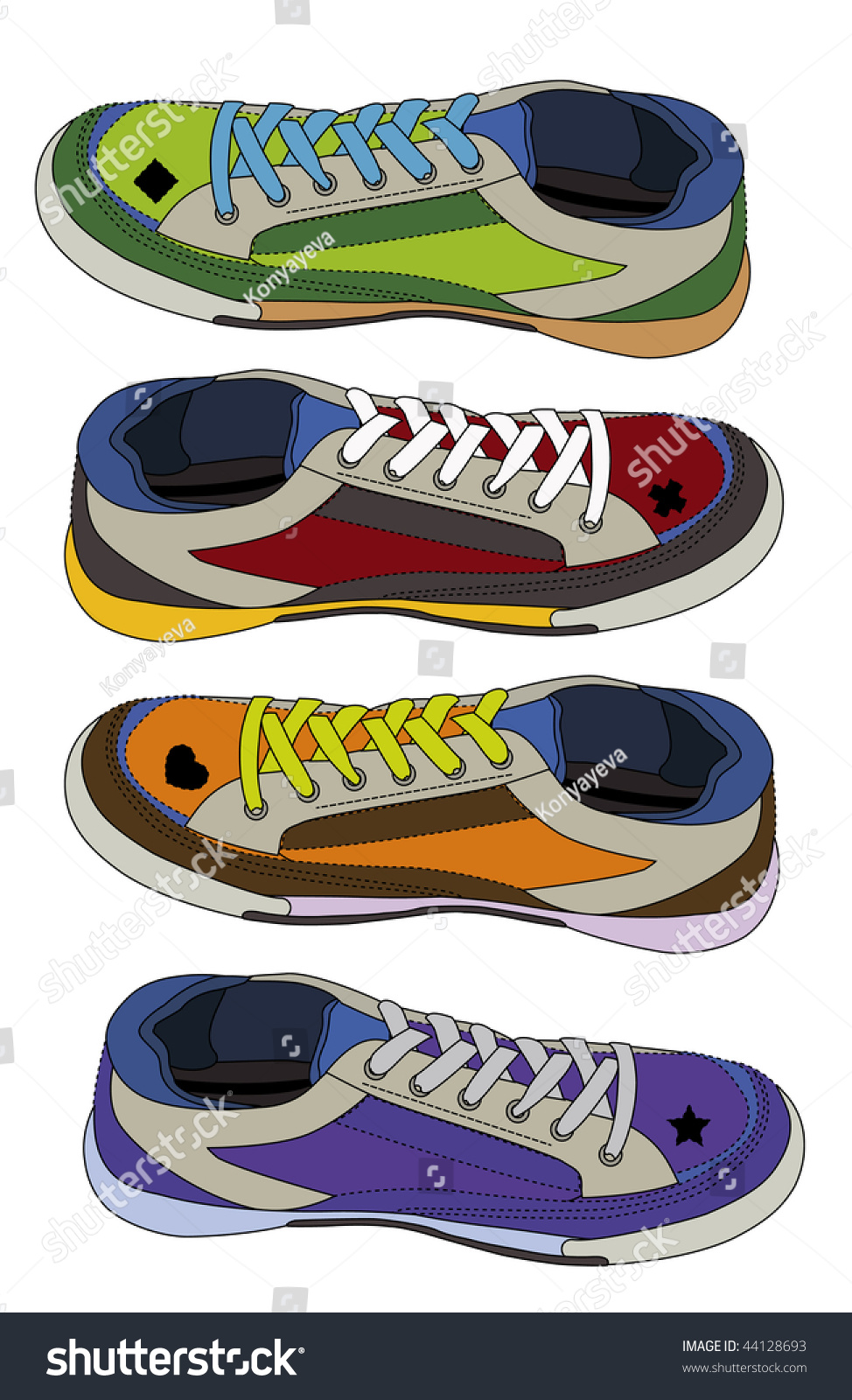 different colored sneakers