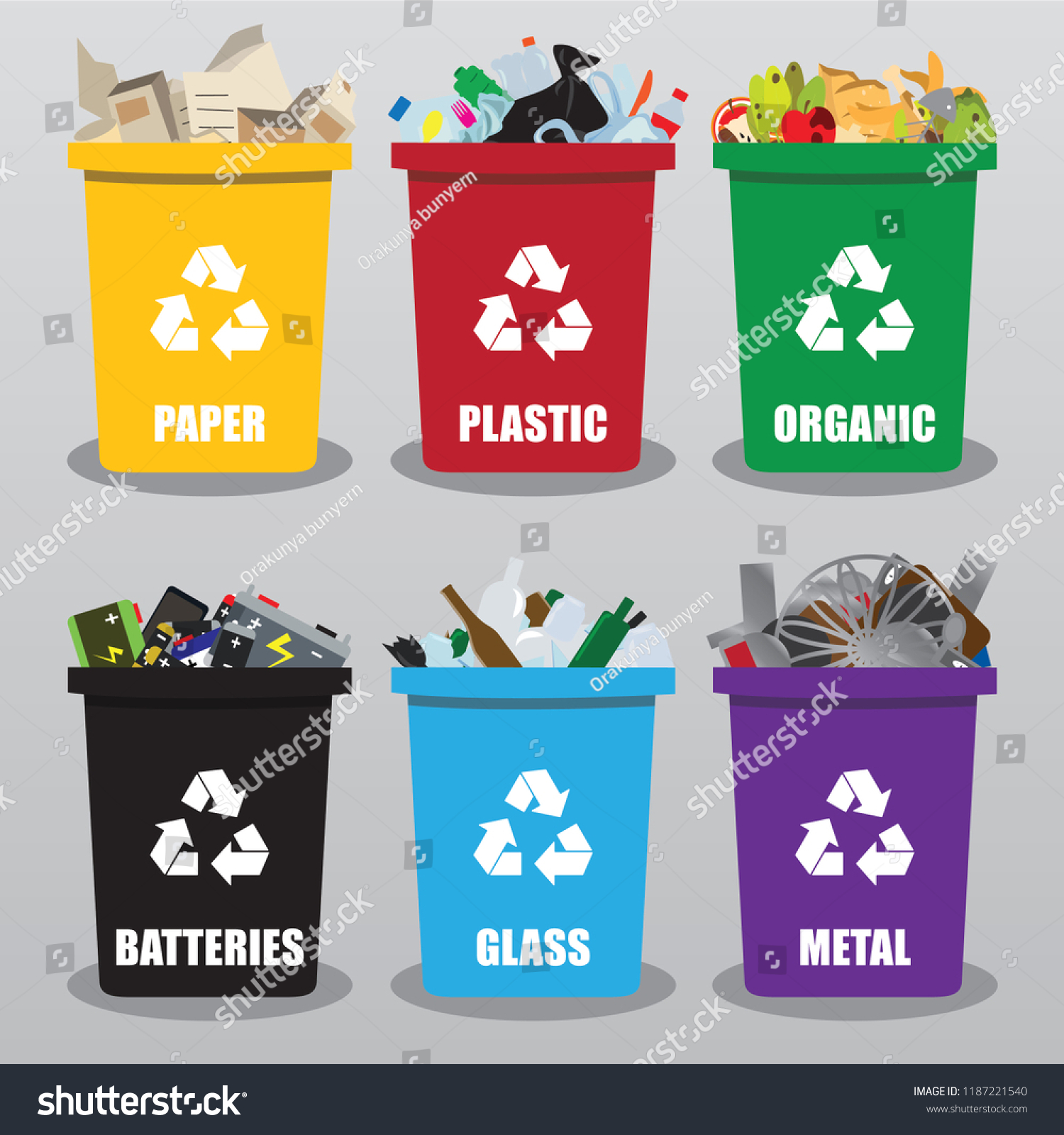 Different Coloured Recycle Waste Bins Vector Shutterstock