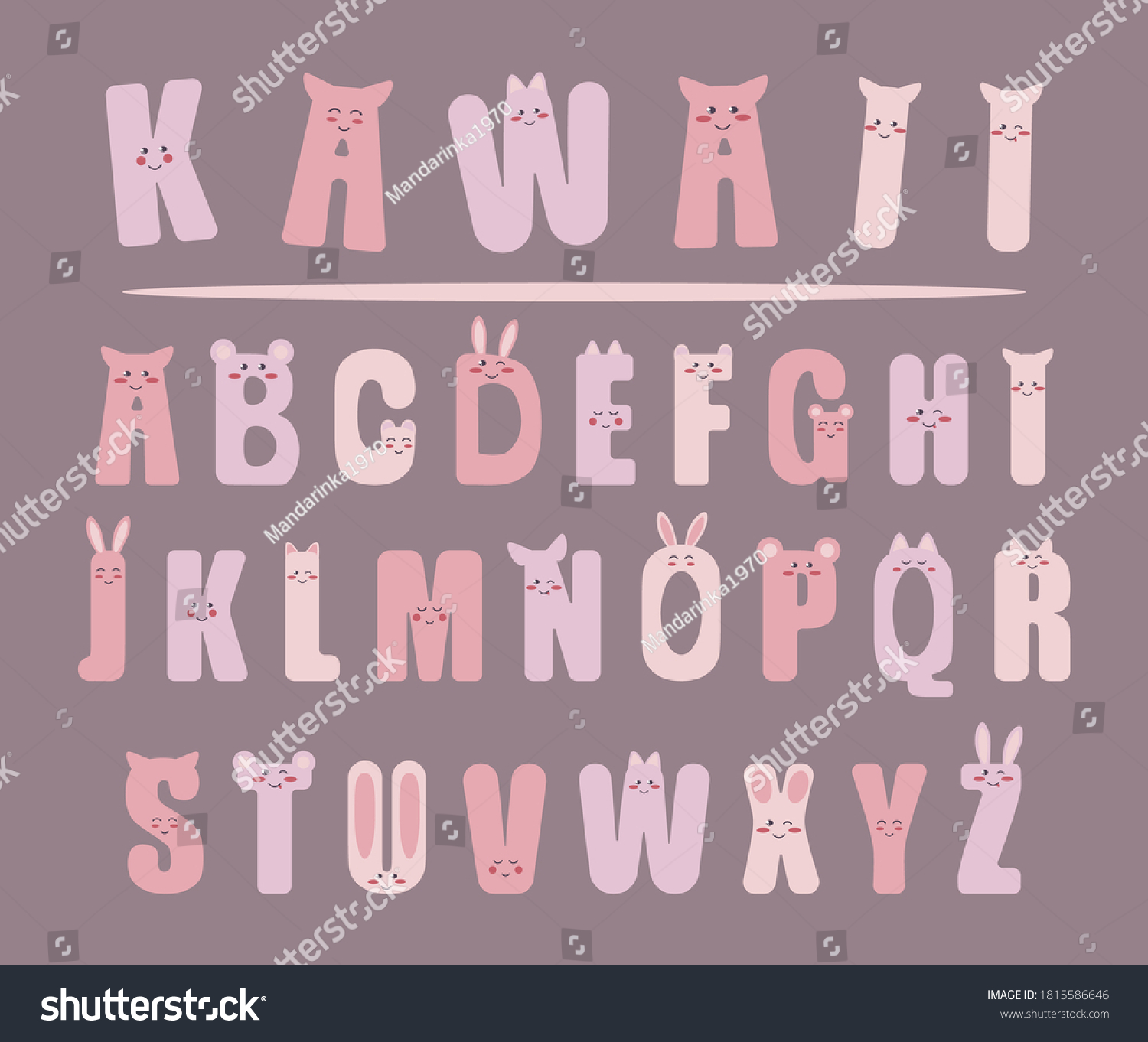 Different Cute Kawaii Alphabet Pastel Colors 库存矢量图（免版税）1815586646