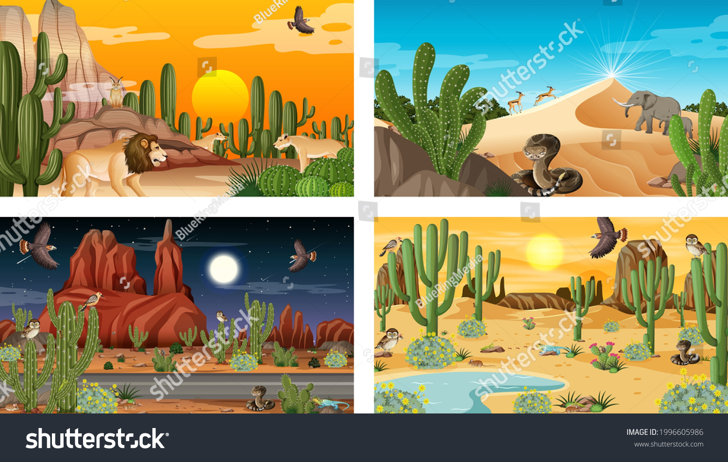 Different Desert Forest Scenes Animals Plants Stock Vector (Royalty ...