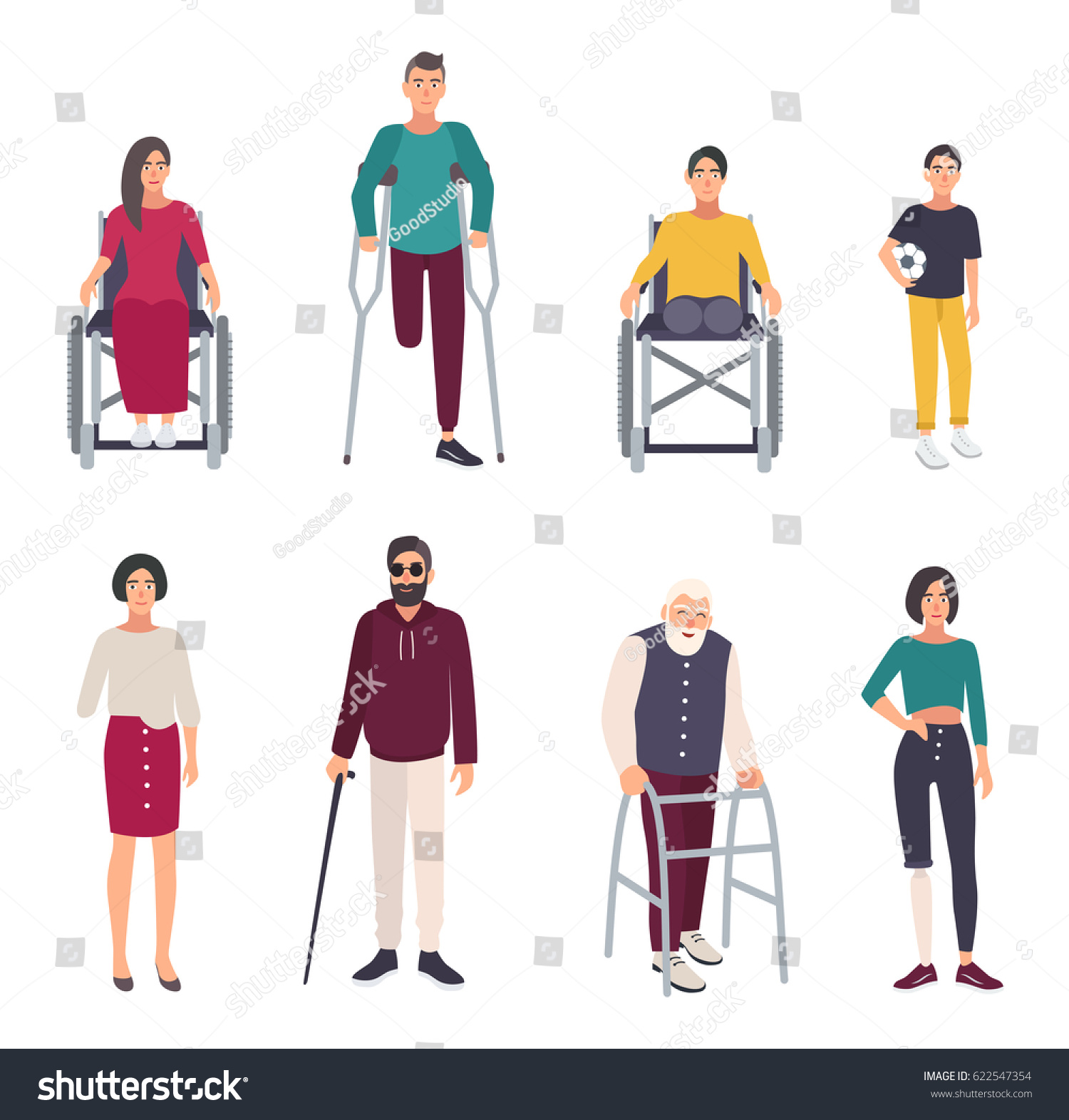 Vektor Stok Different Disabled People Cartoon Flat Illustrations Tanpa Royalti 622547354 6006
