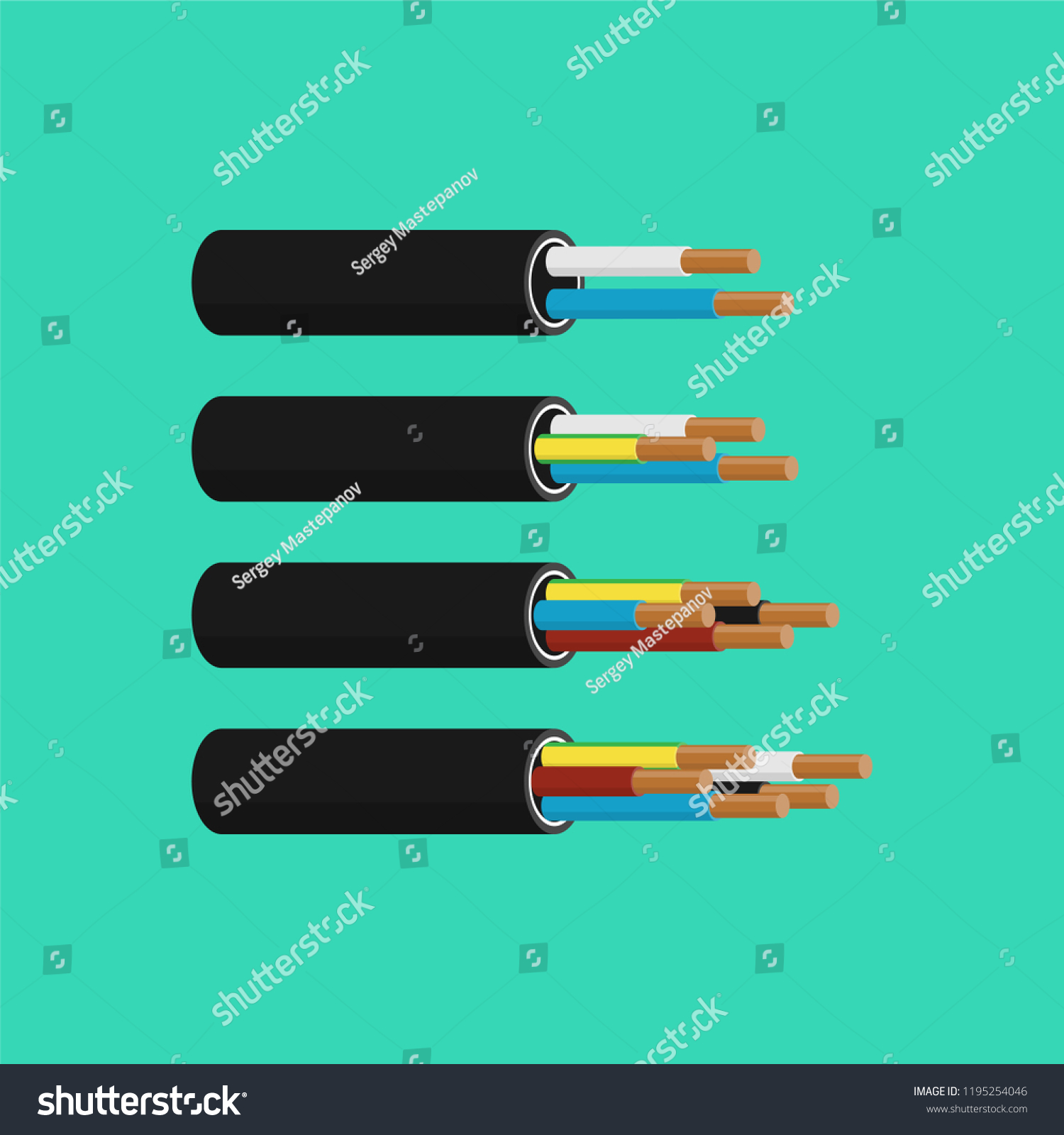 Different Electrical Cables Vector Illustration Flat Stock Vector