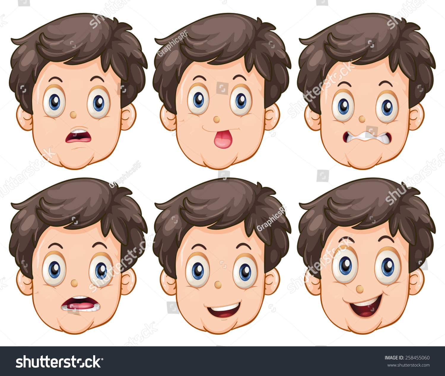 Different Facial Expressions Man Stock Vector (Royalty Free) 258455060 ...