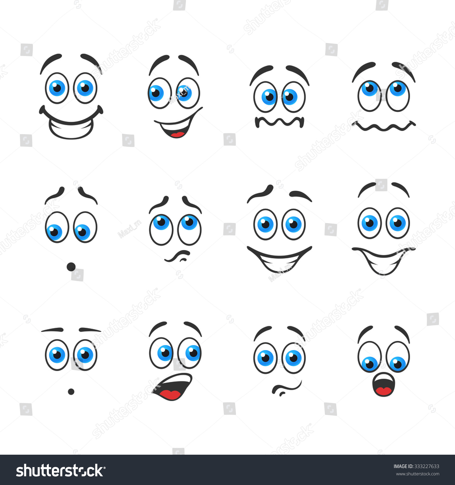 Different Funny Emotions Blue Eyes Stock Vector (Royalty Free ...