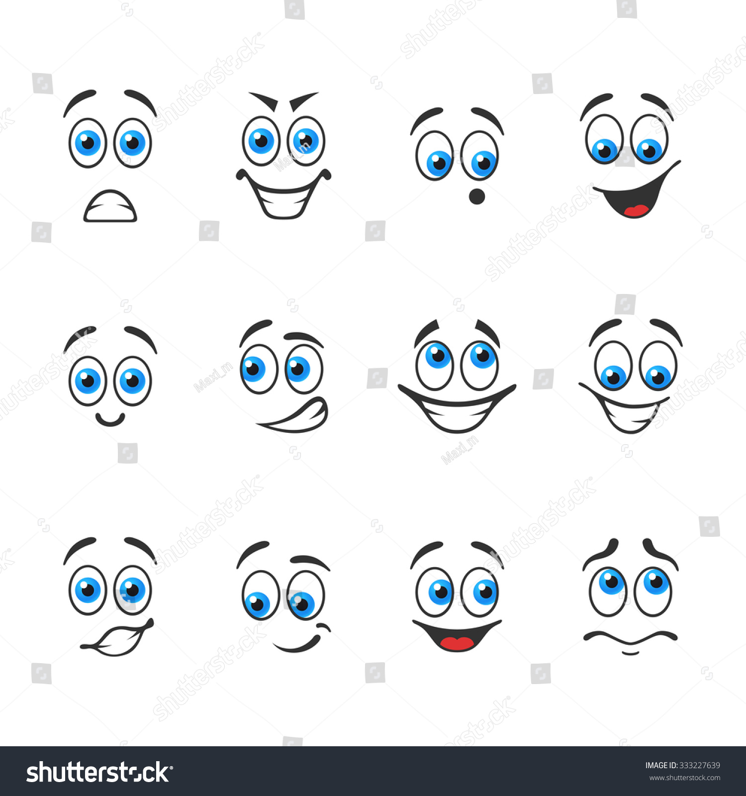 Different Funny Emotions Blue Eyes Stock Vector (Royalty Free ...