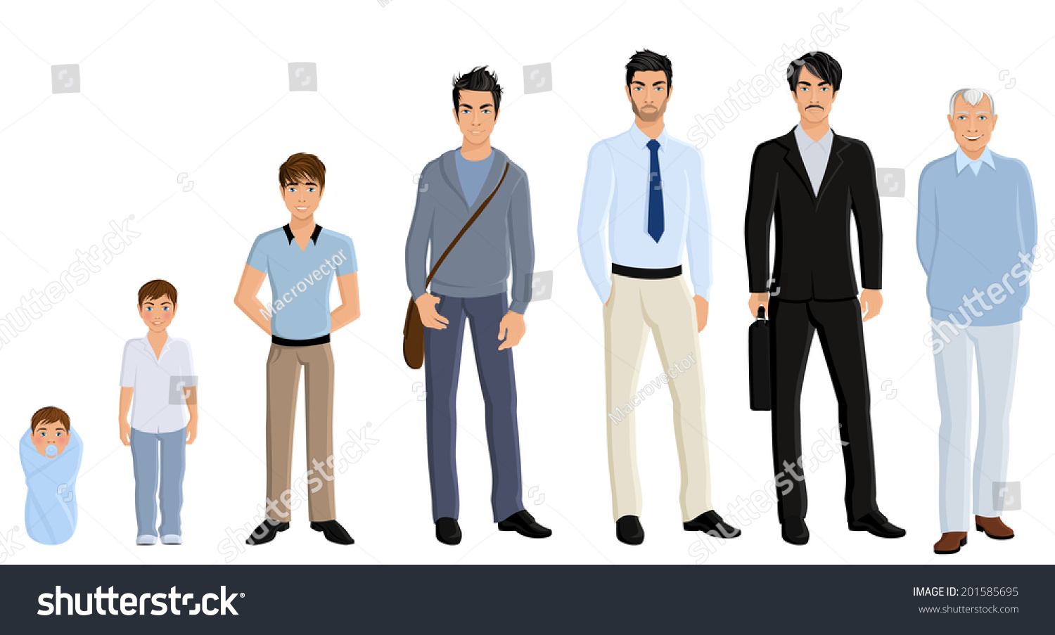 SVG of Different generation aging men set isolated on white background vector illustration svg