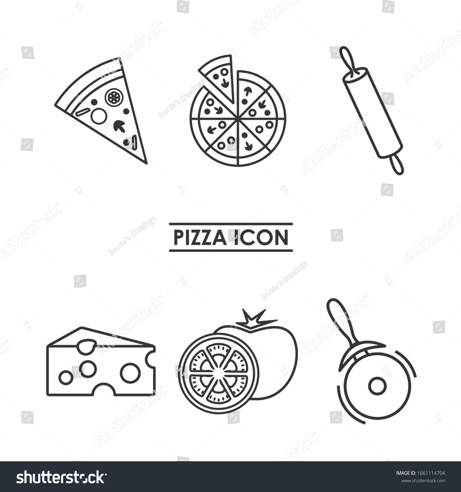 Different Icons Pizza Fast Food Icon Stock Vector Royalty Free