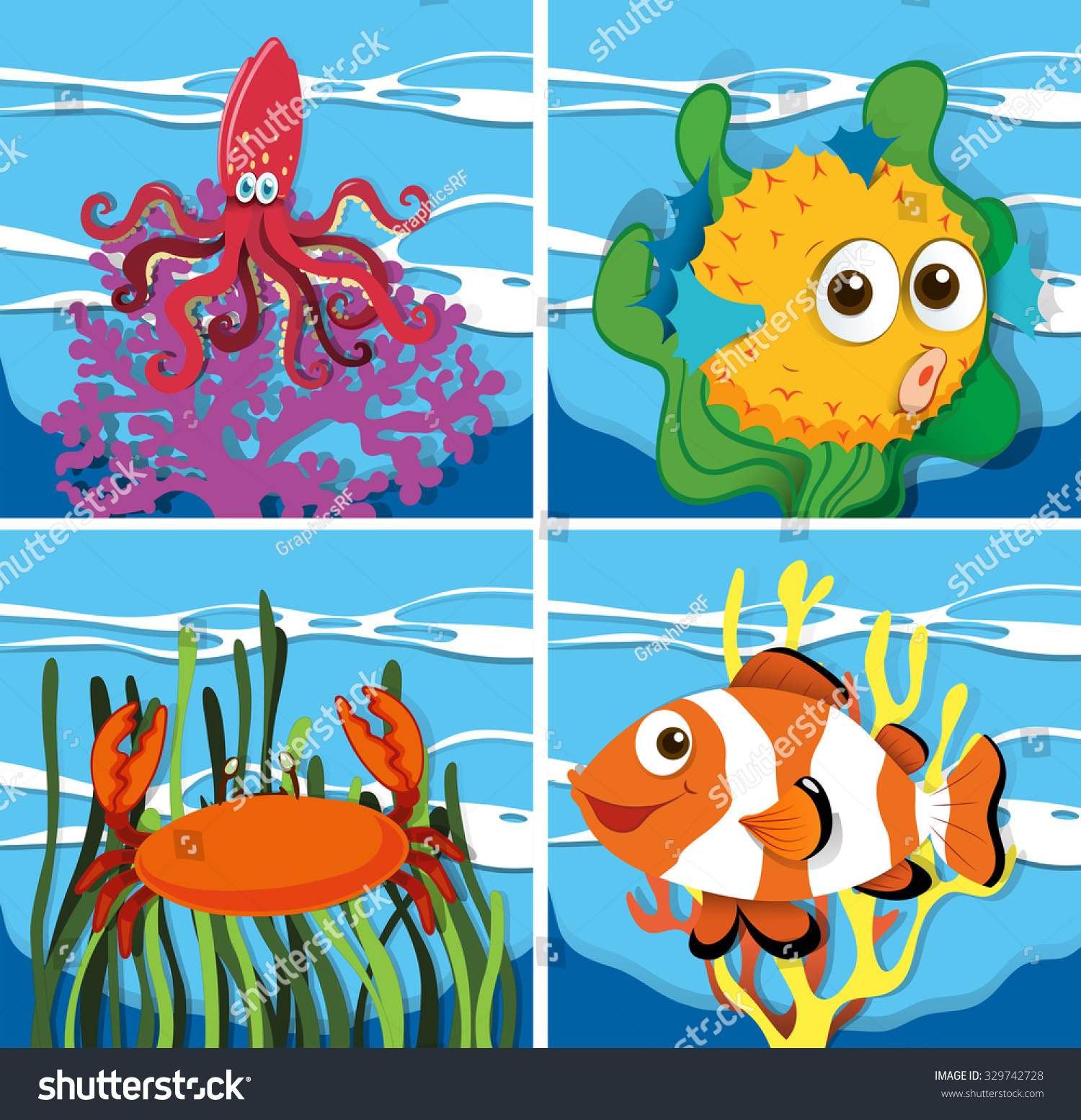 Different Kind Sea Lives Illustration Stock Vector (Royalty Free) 329742728