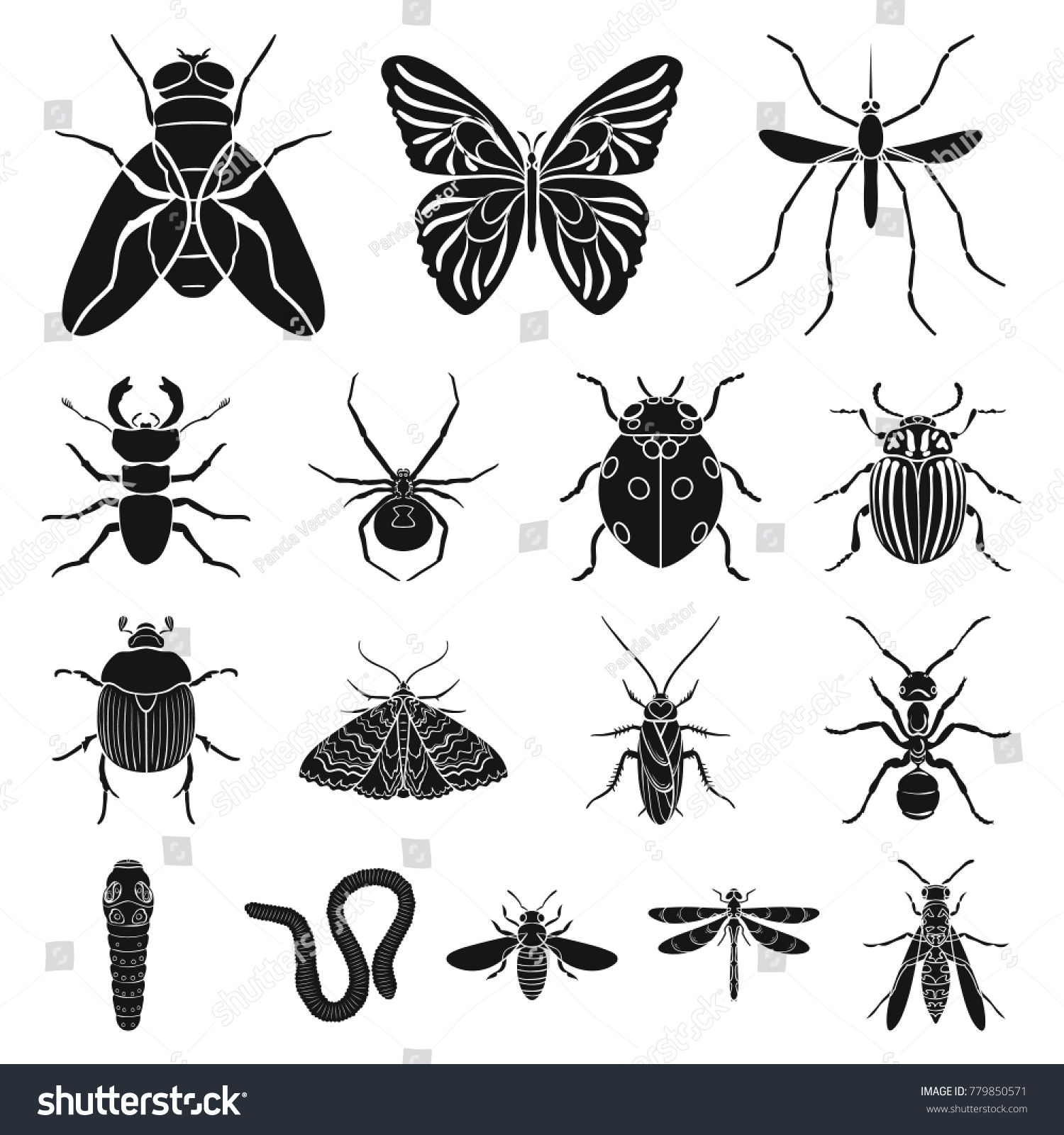 SVG of Different kinds of insects black icons in set collection for design. Insect arthropod vector symbol stock web illustration. svg