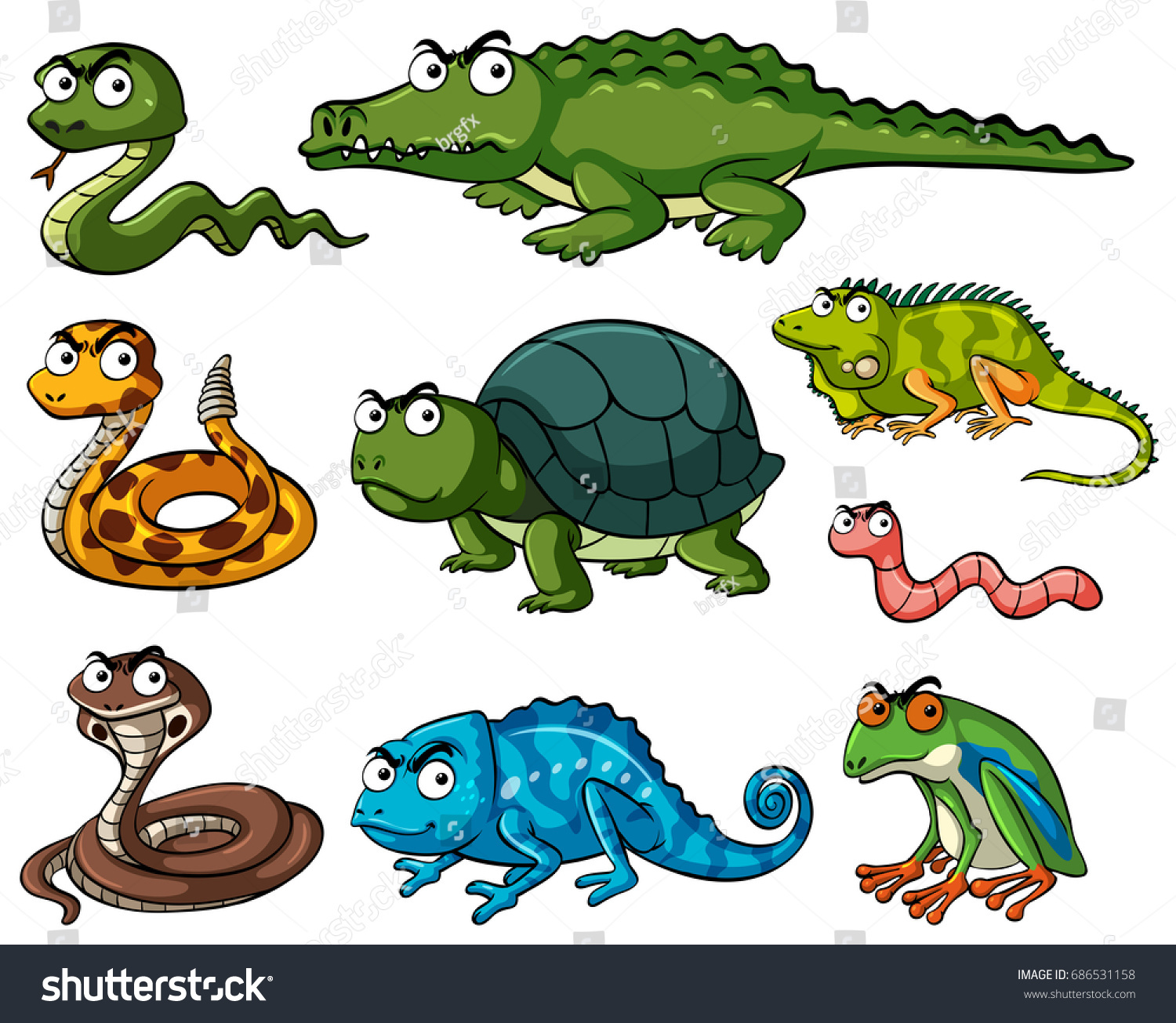 Different Kinds Reptiles Illustration Stock Vector 686531158 - Shutterstock