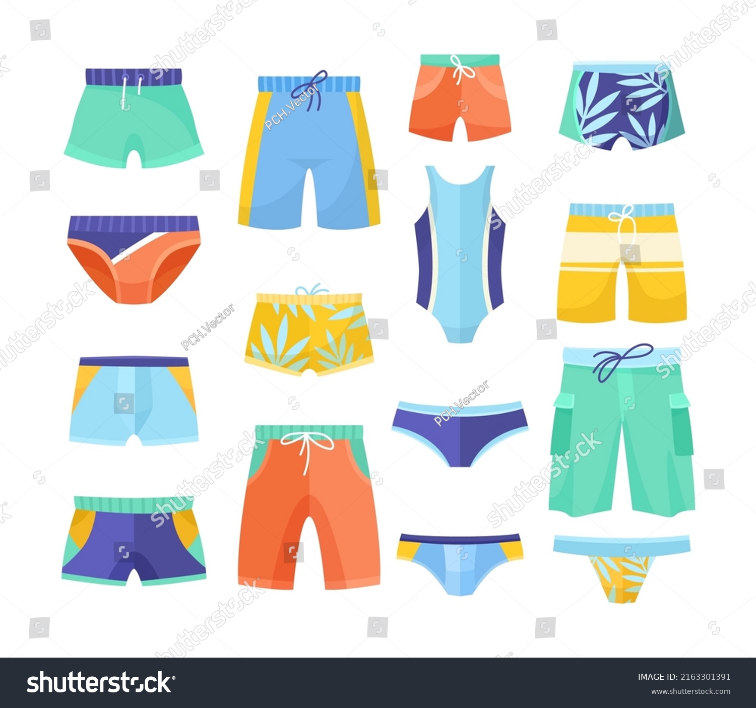 Different Male Swimwear Vector Illustrations Set Stock Vector (Royalty ...