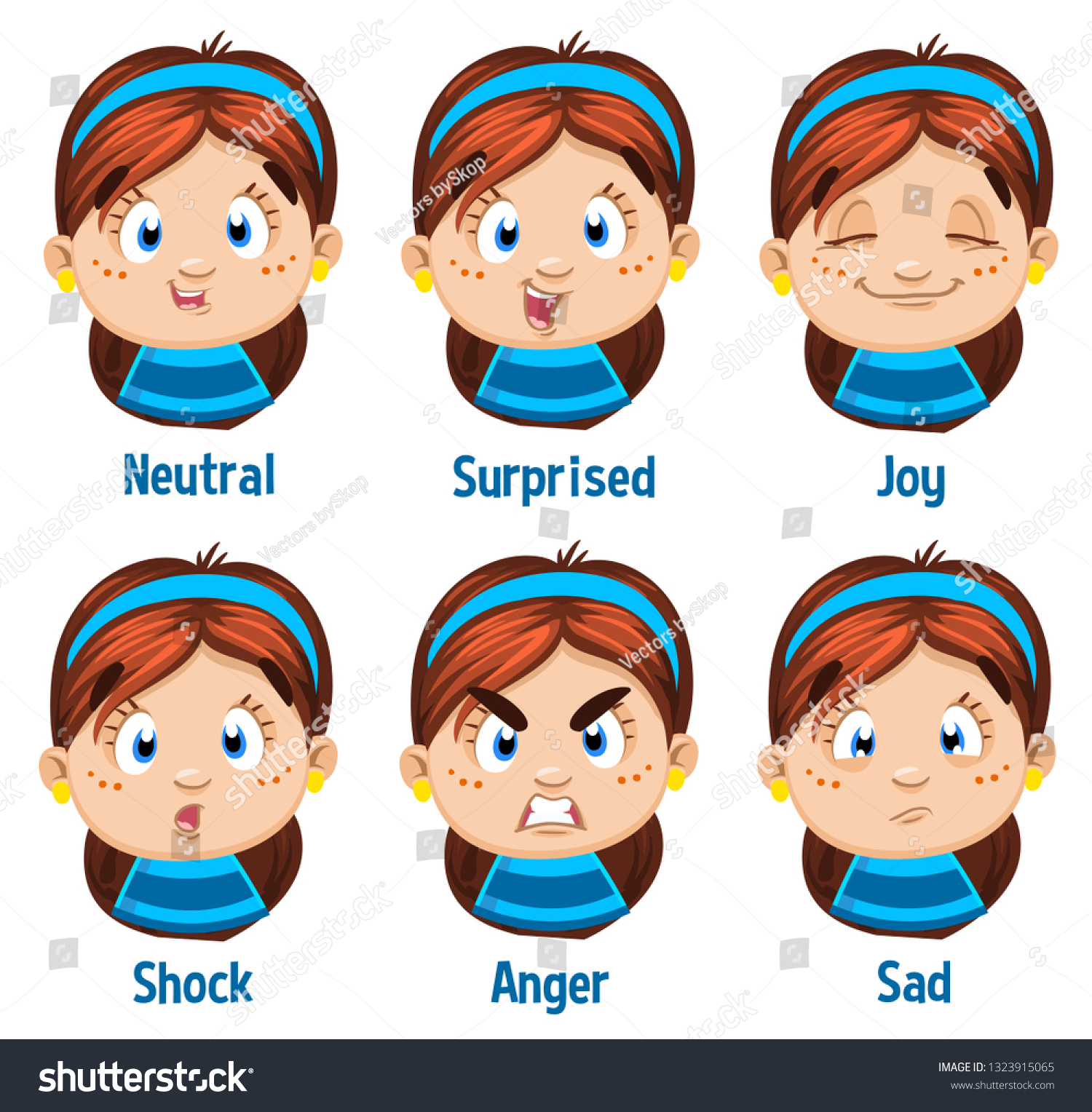 Different Moods Pretty Brunette Girl Blue Stock Vector (Royalty Free ...