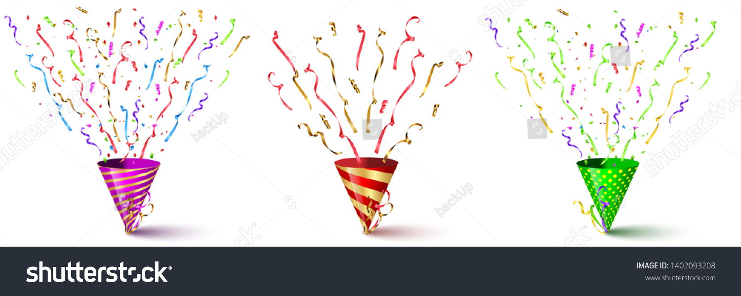 Different Party Cones Exploding Serpentine Isolated Stock Vector ...