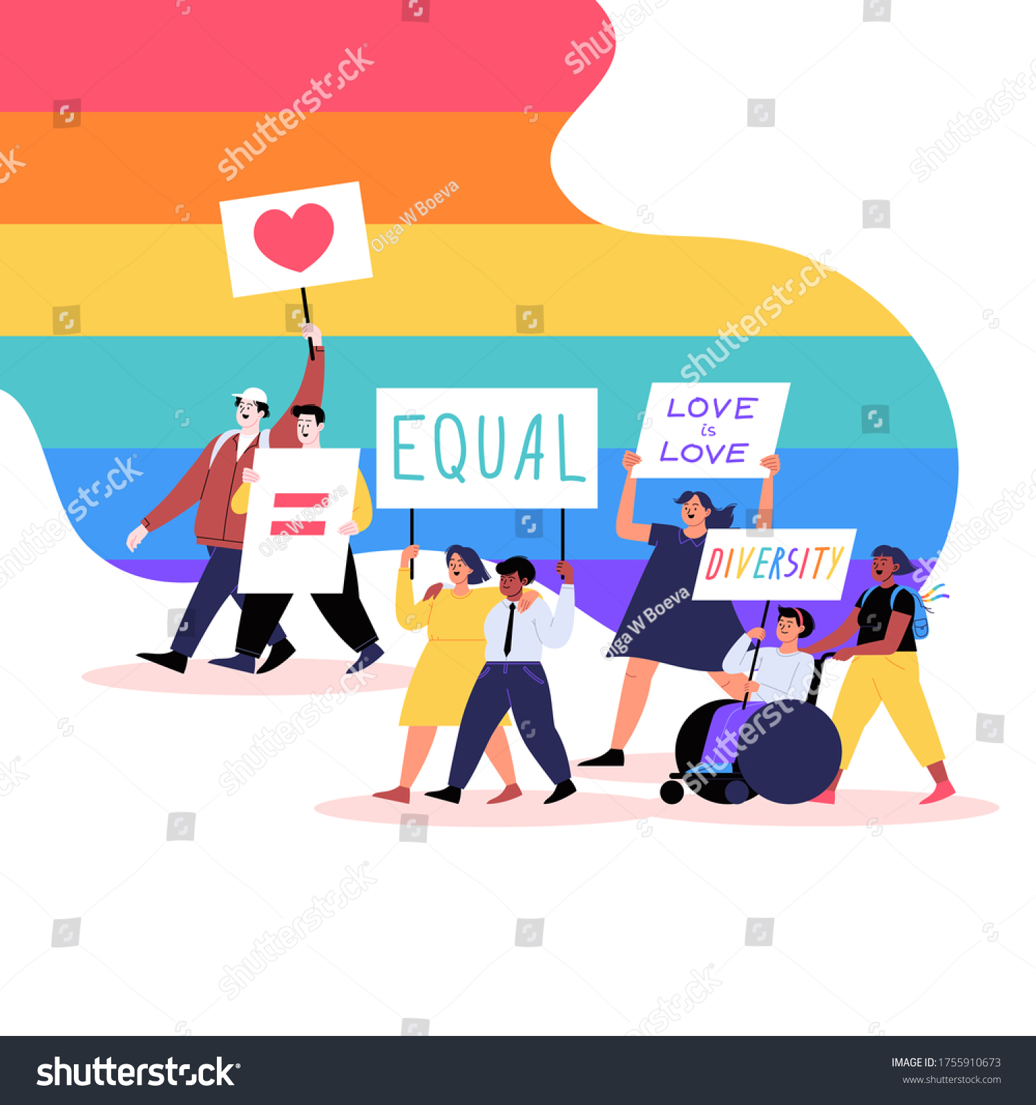 Vektor Stok Different People Marching On Pride Parade Tanpa Royalti 1755910673 Shutterstock 