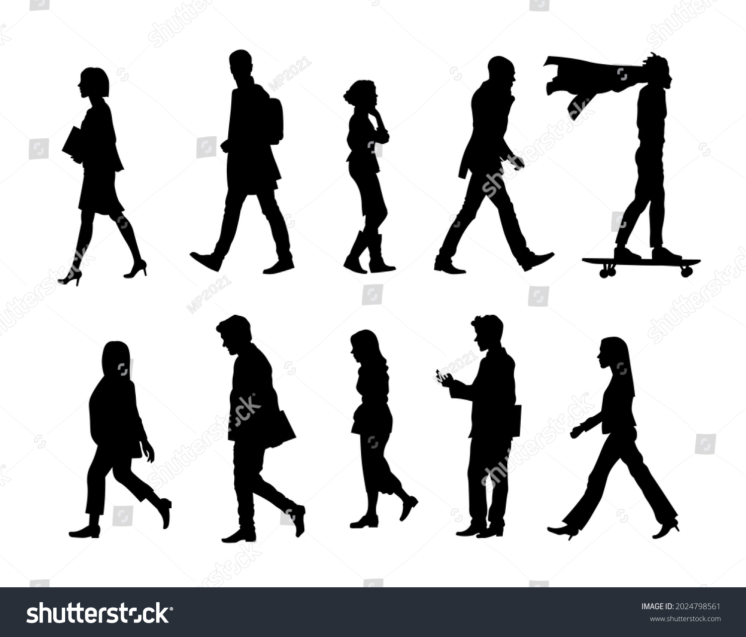 Different People Walking Silhouette Vector Illustration Stock Vector ...