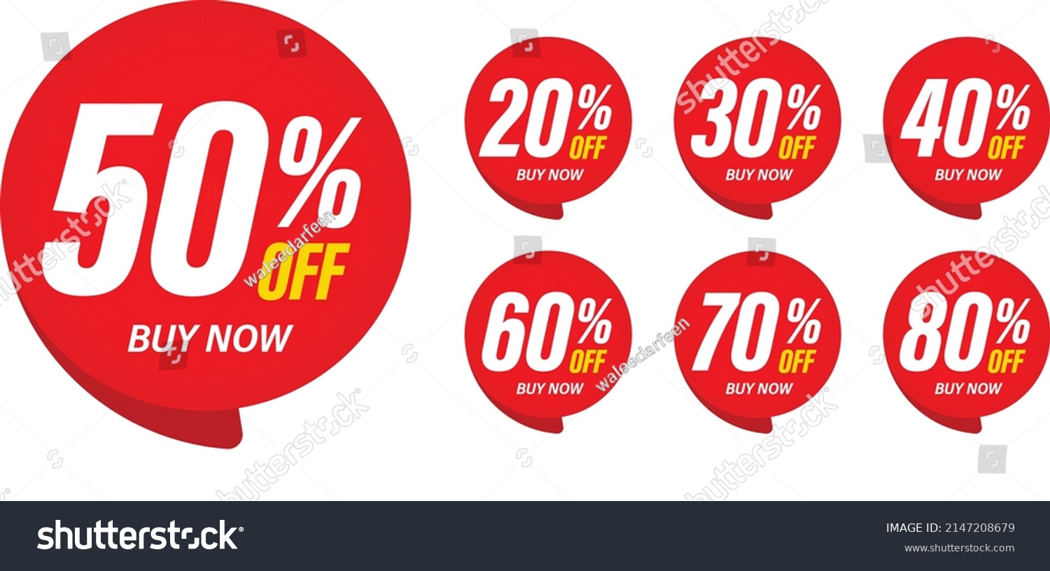 SVG of Different percent discount sticker discount price tag set. Red round speech bubble shape promote buy now with sell off up to 20, 30, 40, 50, 60, 70, 80 percentage vector illustration isolated on white svg