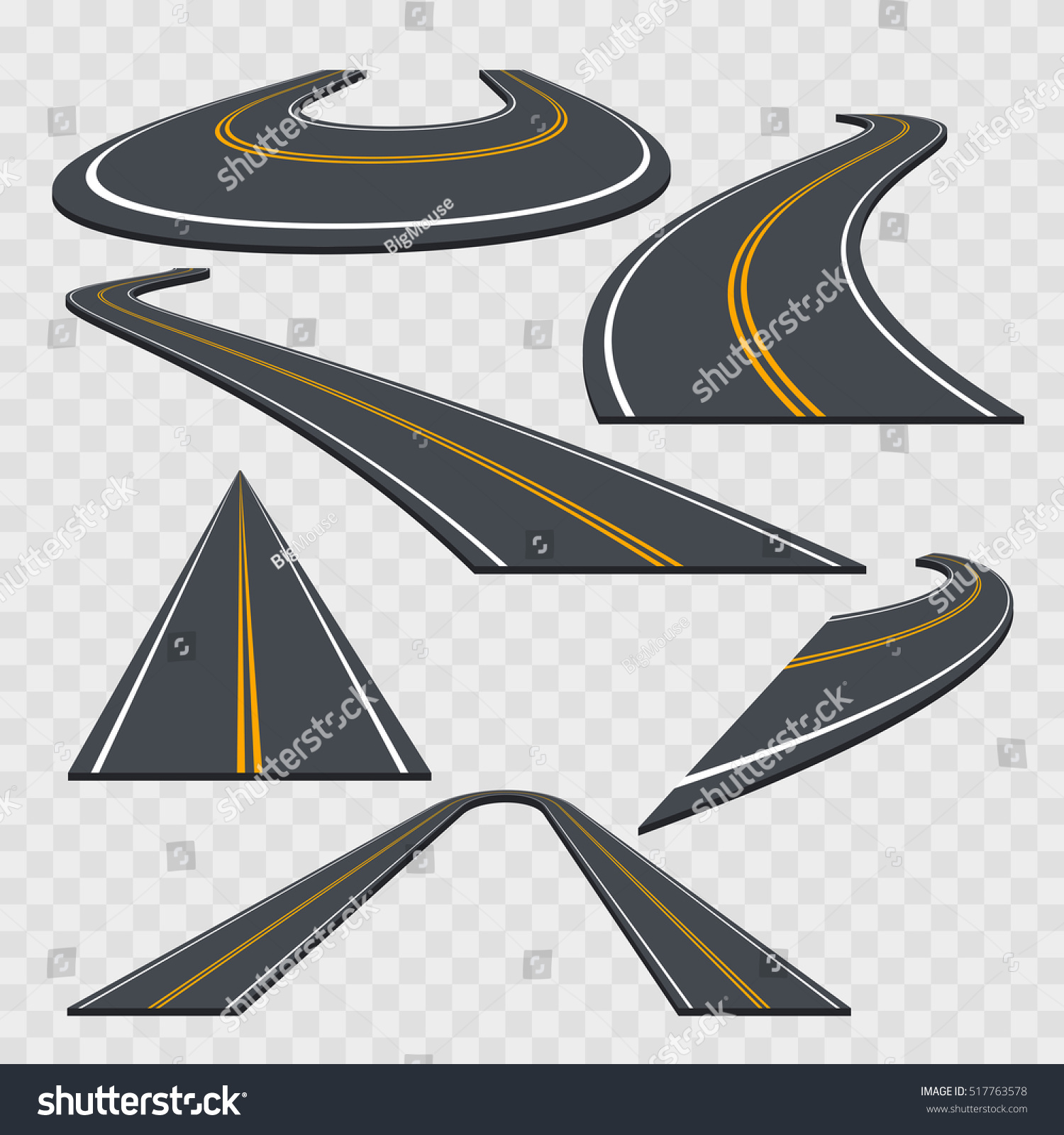 Different Perspective Curved Road Set On Stock Vector (Royalty Free ...