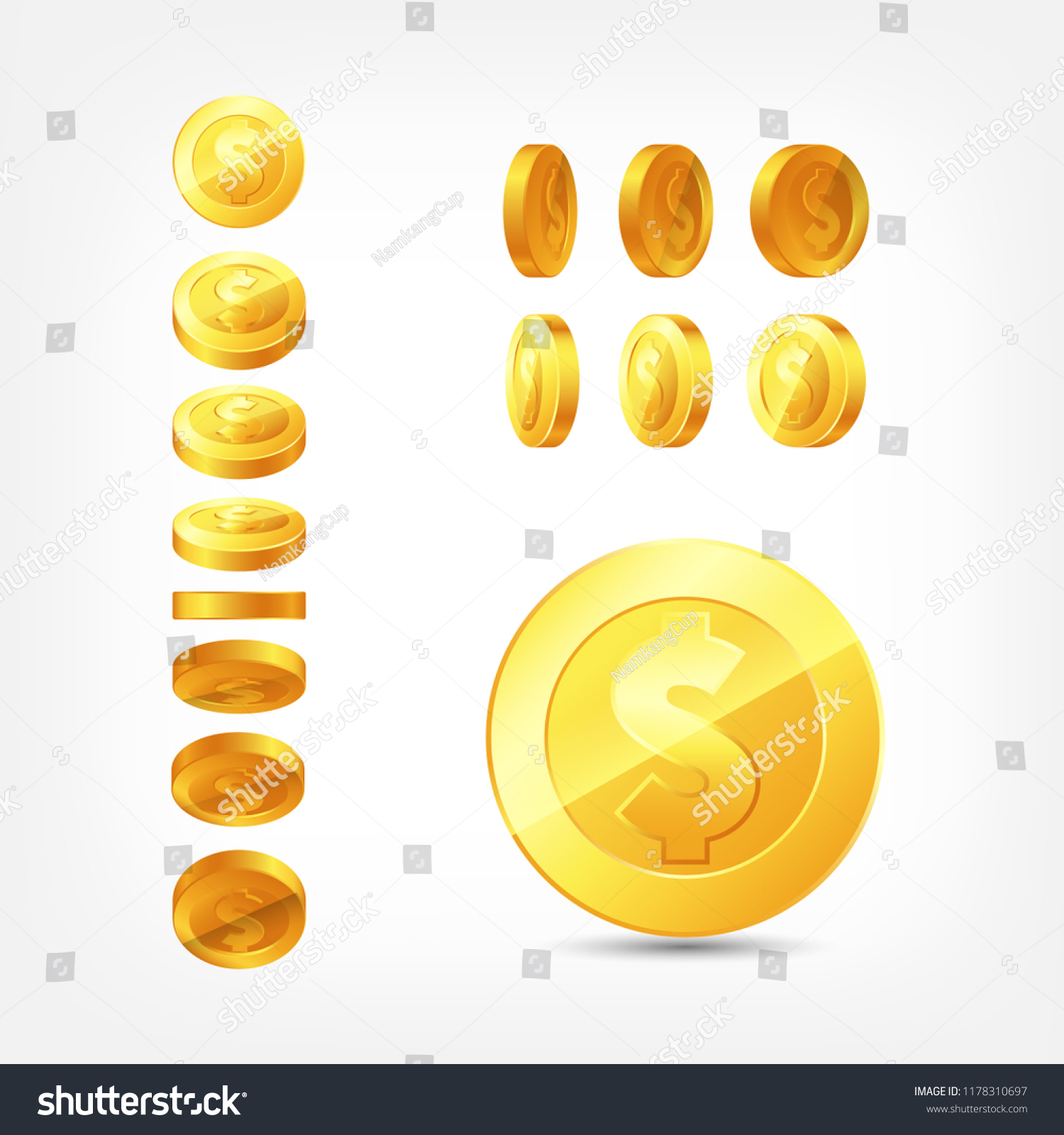 Different Position Dollar Coin Set Realistic Stock Vector (Royalty Free ...