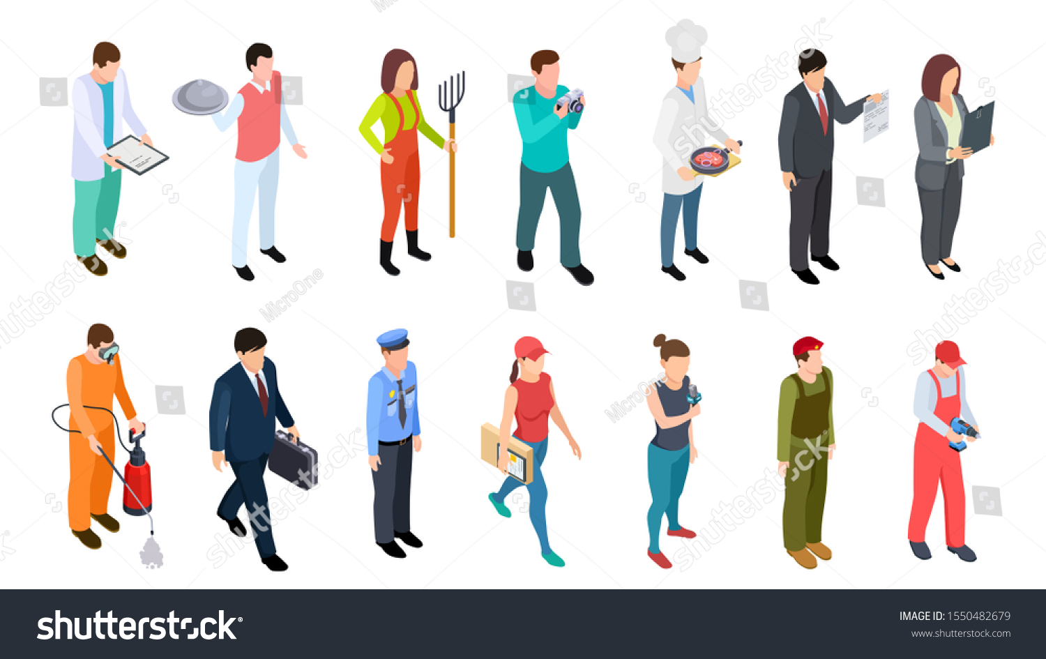 Different Professions Isometric Professionals Vector Collection Stock