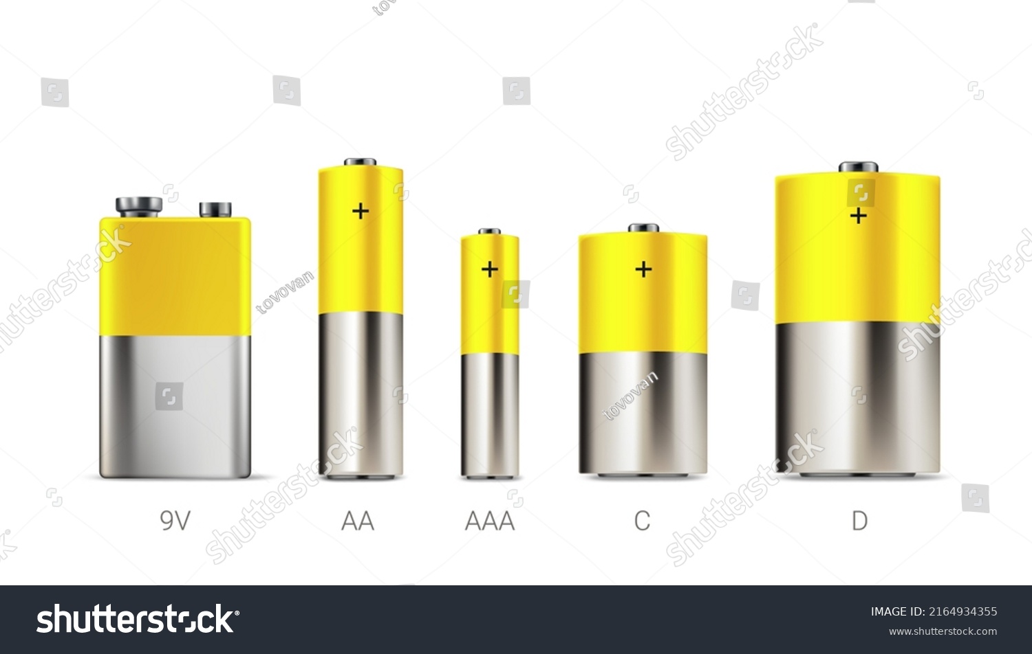 Different Size Realistic Batteries Set Isolated Stock Vector (Royalty ...