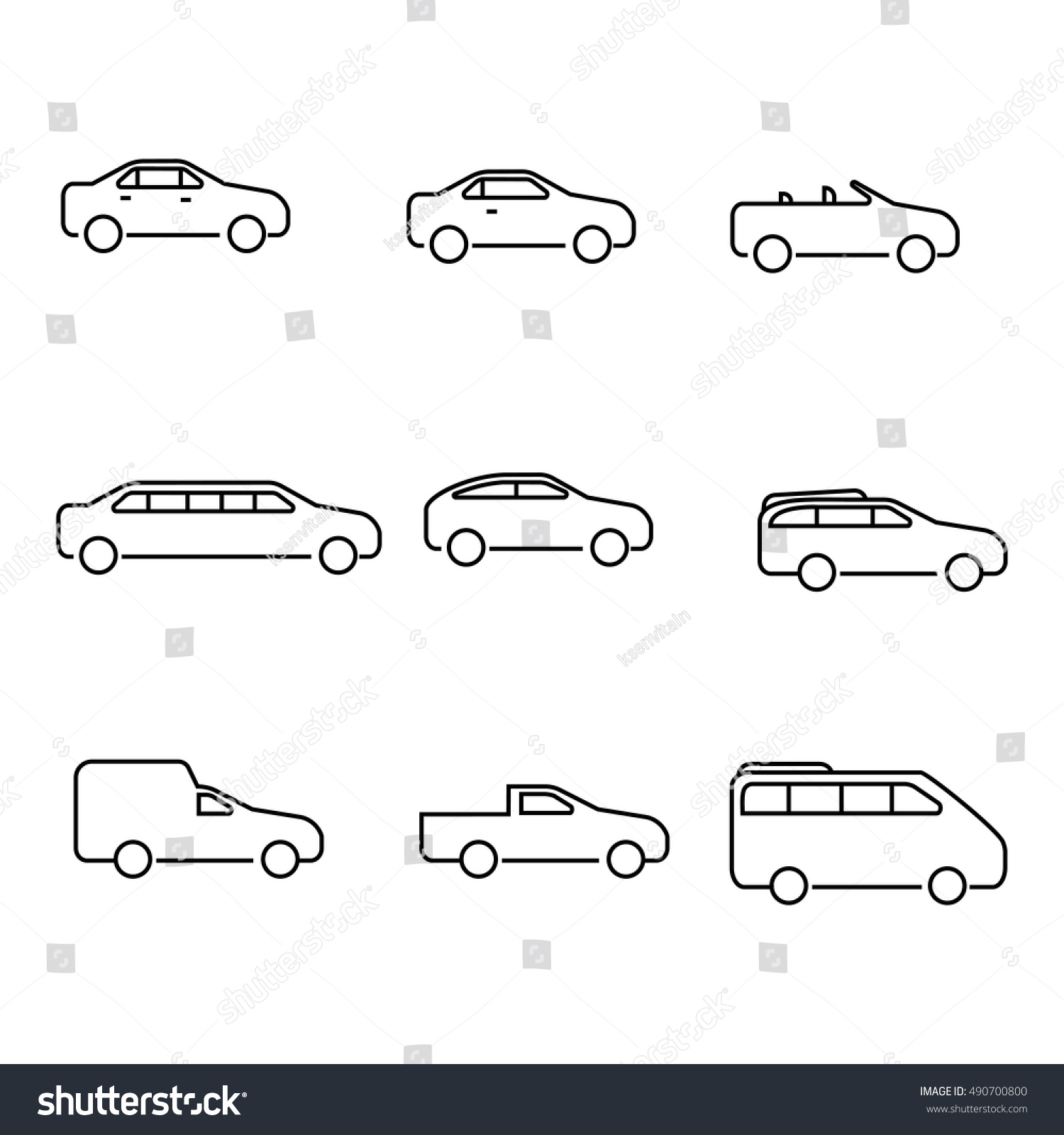 Different Types Of Cars Vector Outline Icons. The Variety Of Cars ...