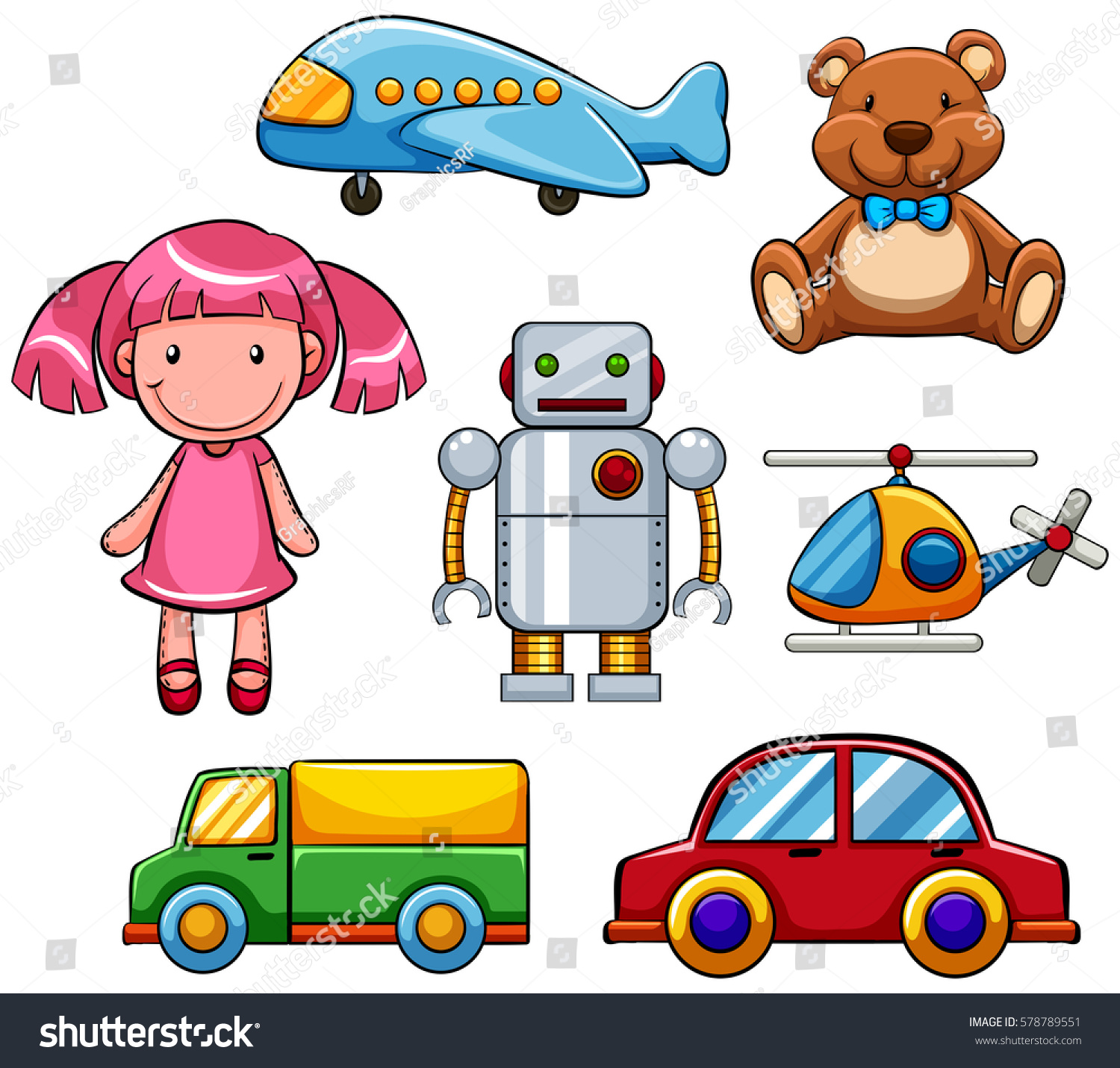 Different Types Cute Toys Illustration Stock Vector Royalty Free