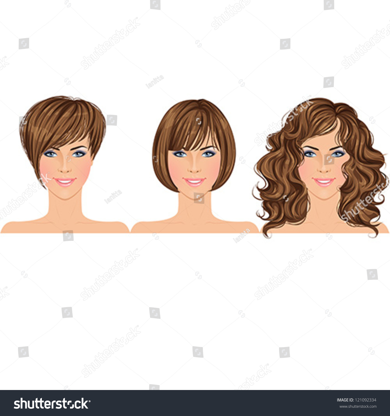 Different Types Female Brunette Hair Styles Stock Vector Royalty