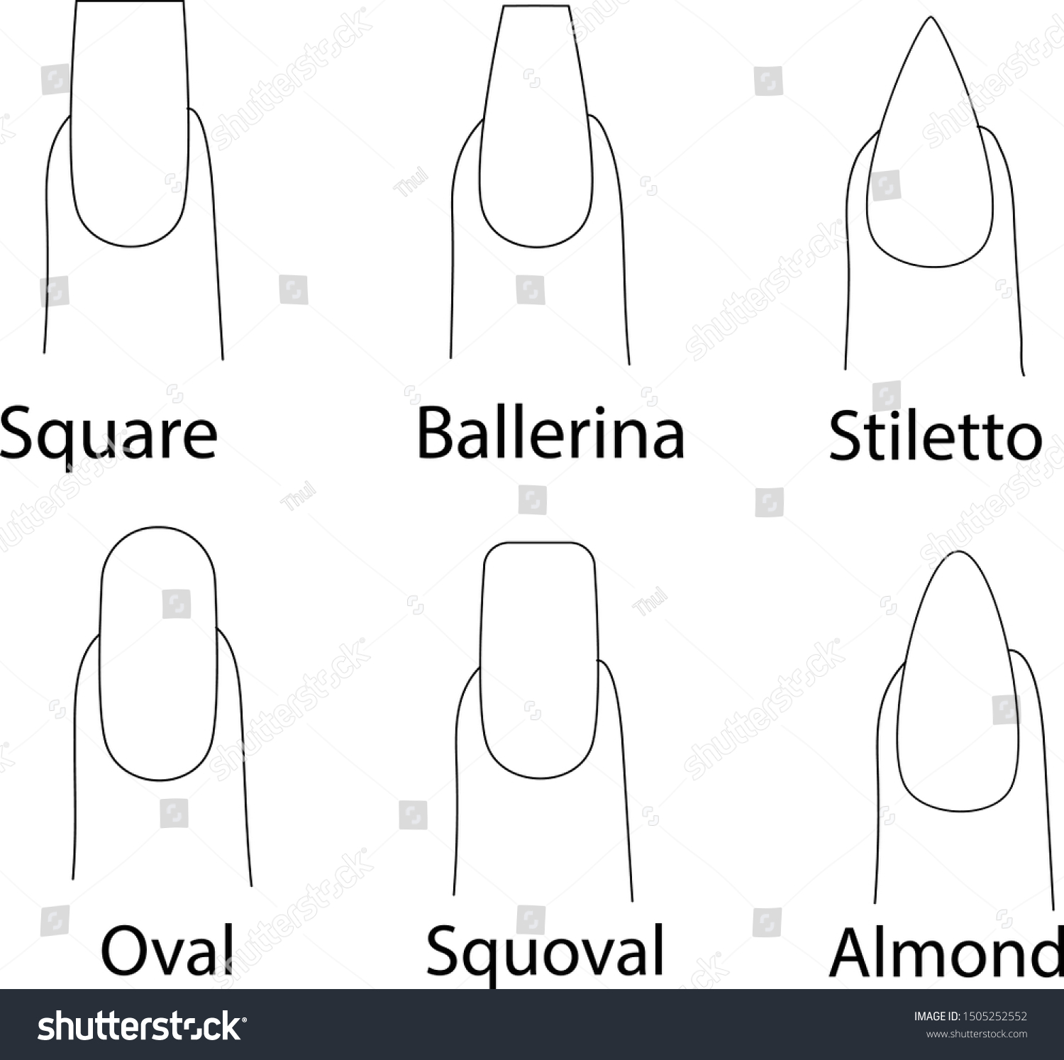Different types fingernails cuts vector illustration 