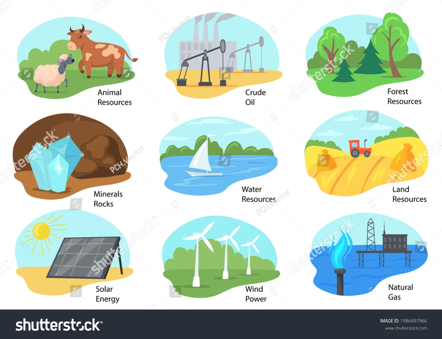 different-types-natural-resources-vector-illustrations-stock-vector