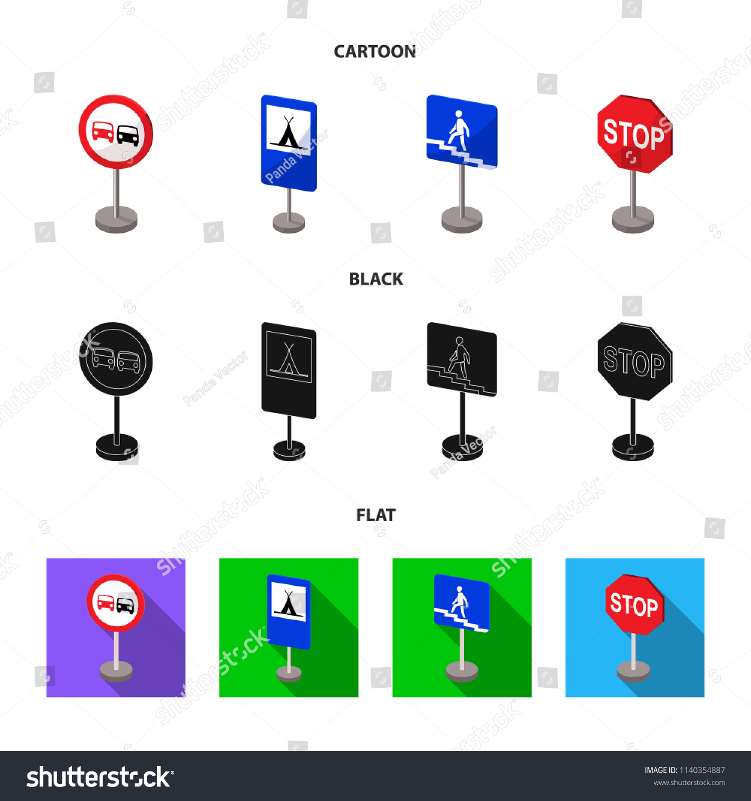 different-types-road-signs-cartoonblackflat-icons-stock-vektorgrafik