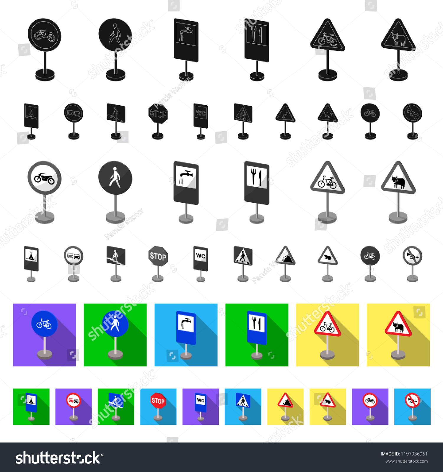 different-types-road-signs-flat-icons