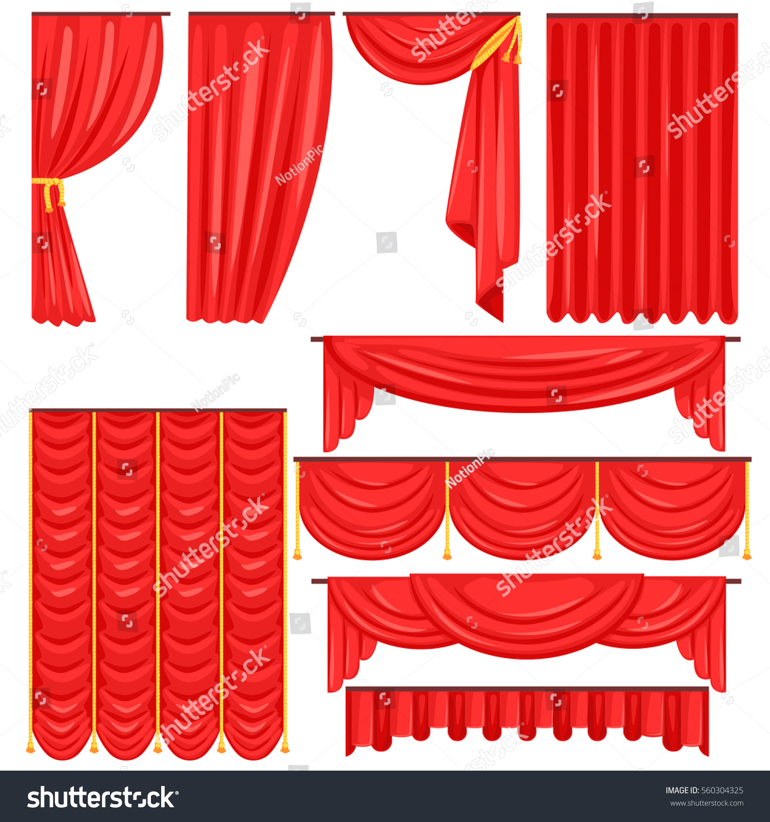 Different Types Theatrical Stage Curtain Drapes Stock Vector