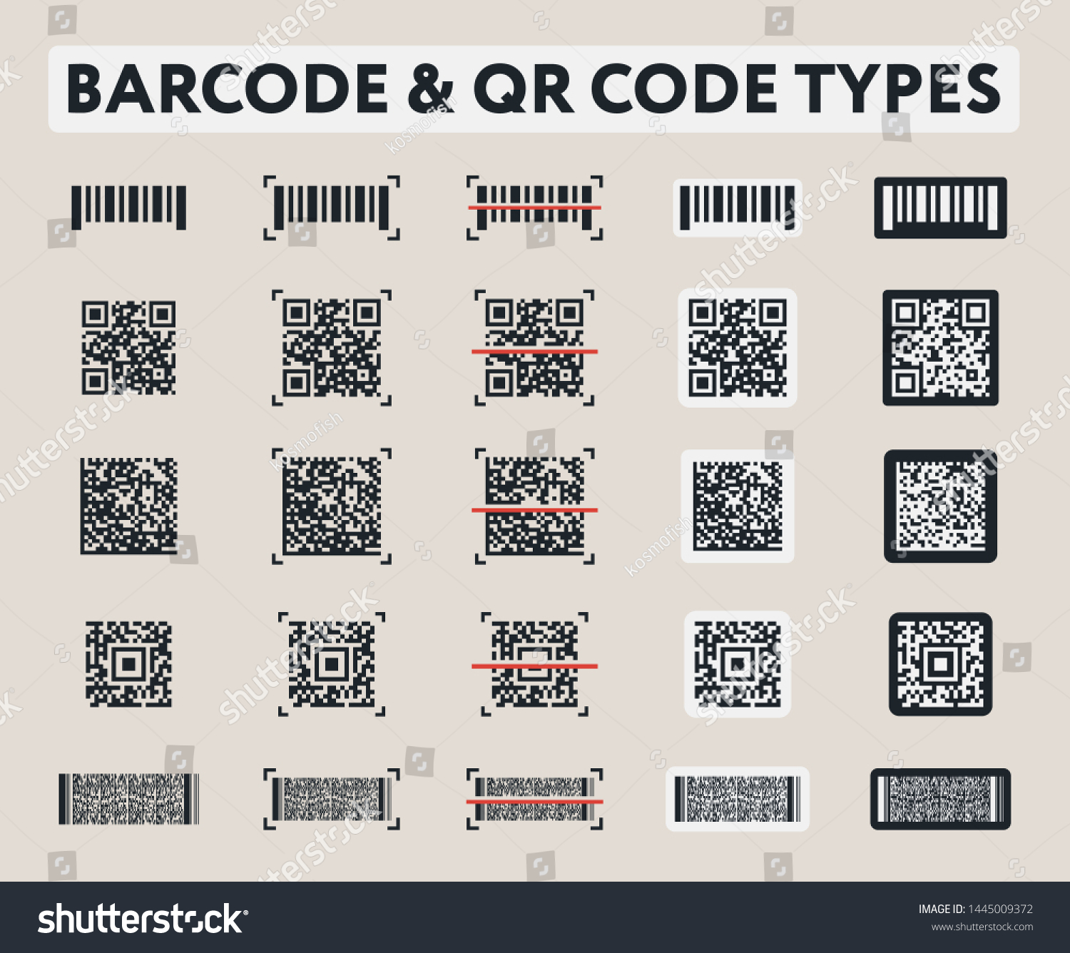 Different Vector Barcode Qr Code Digital Stock Vector Royalty Free 1445009372