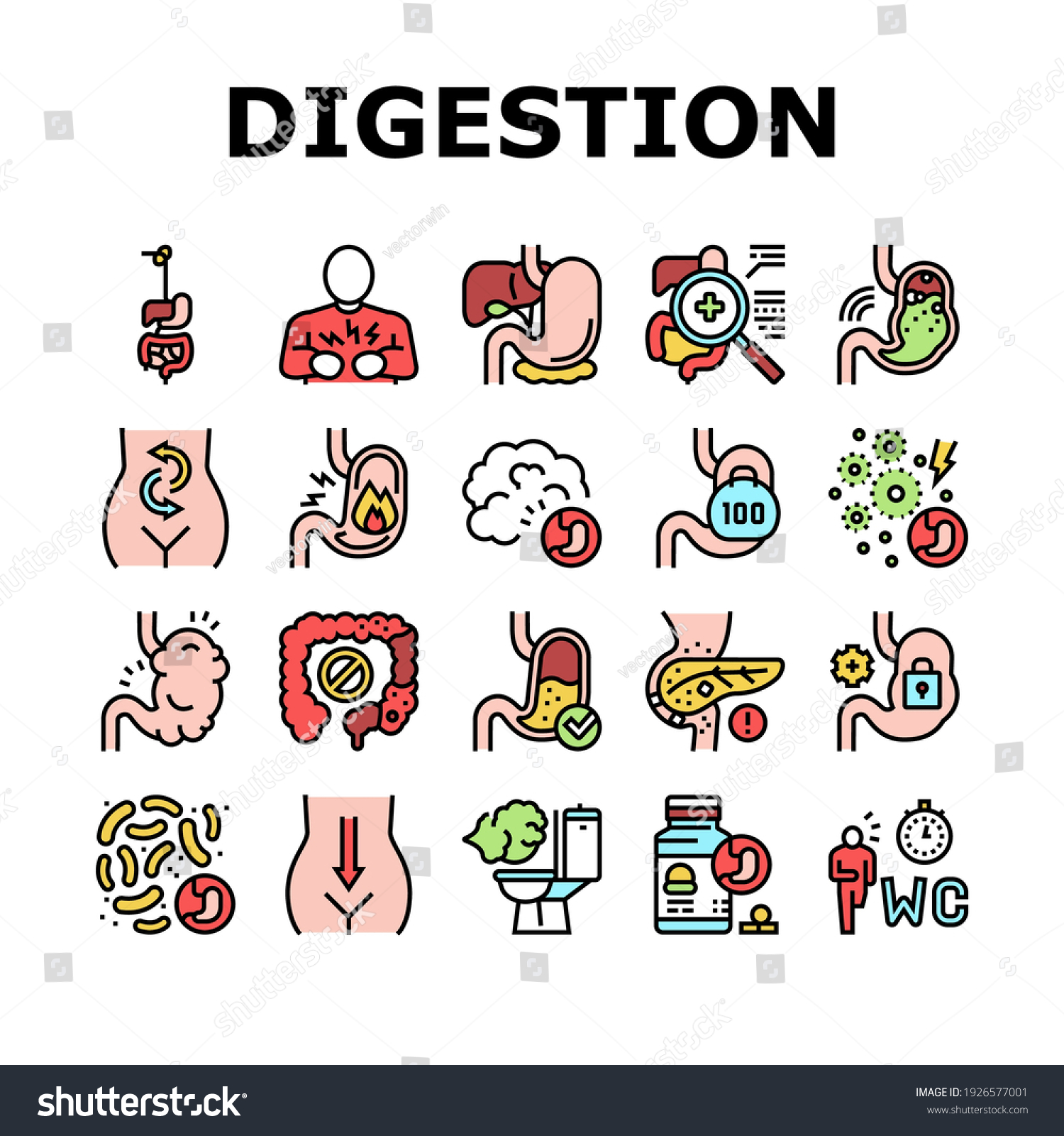 Digestion Disease Treatment Icon Set Vector Stock Vector (Royalty Free ...