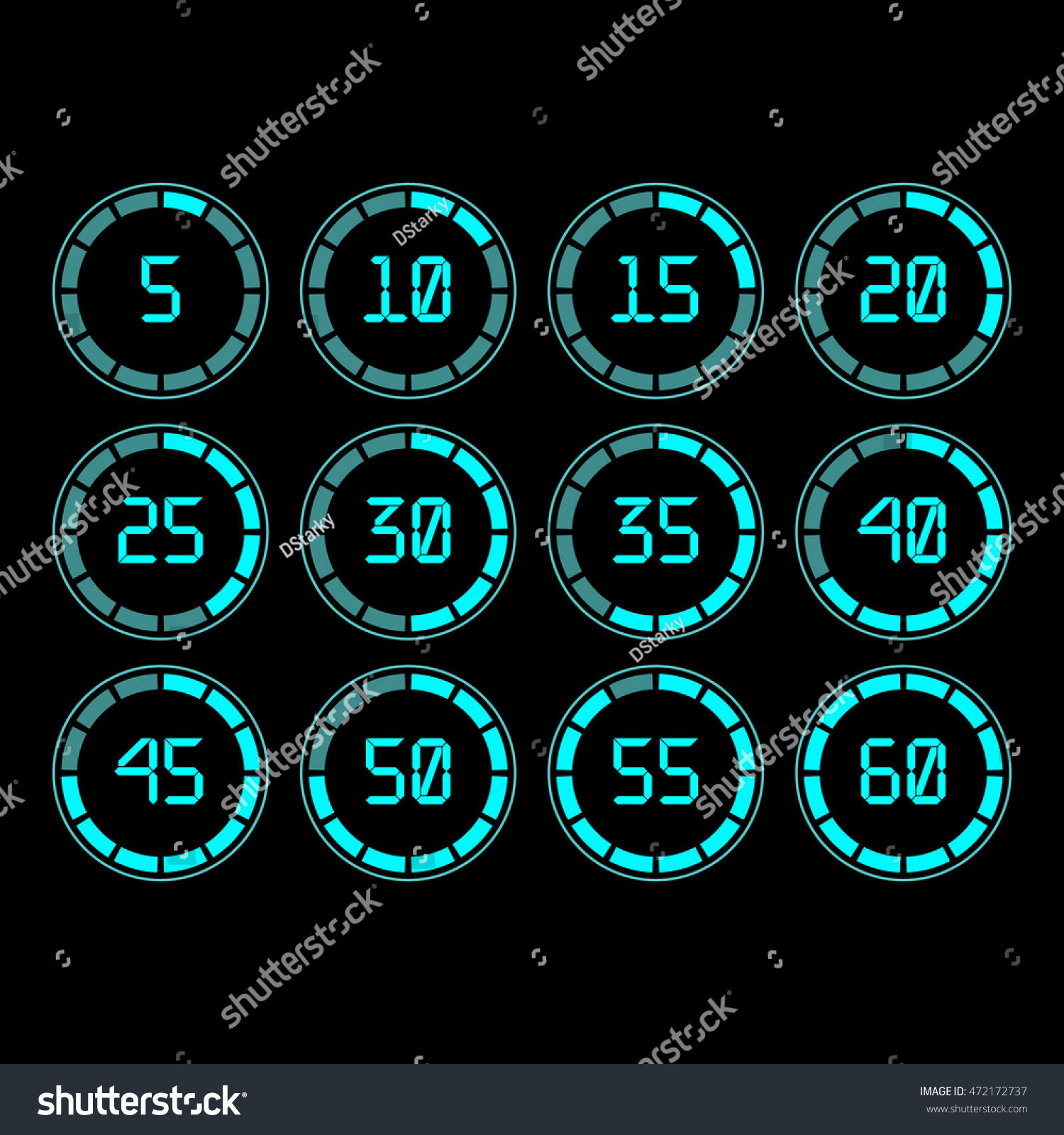 digital countdown timer five minutes interval stock vector royalty set timer five minutes
