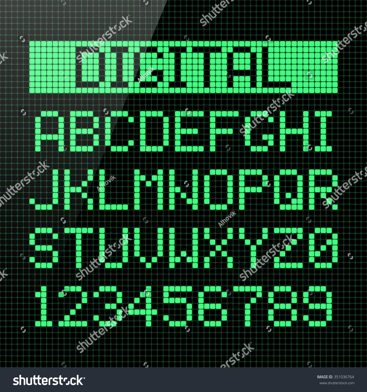 Digitale Schriftart, Alphabet und Zahlen. Stock