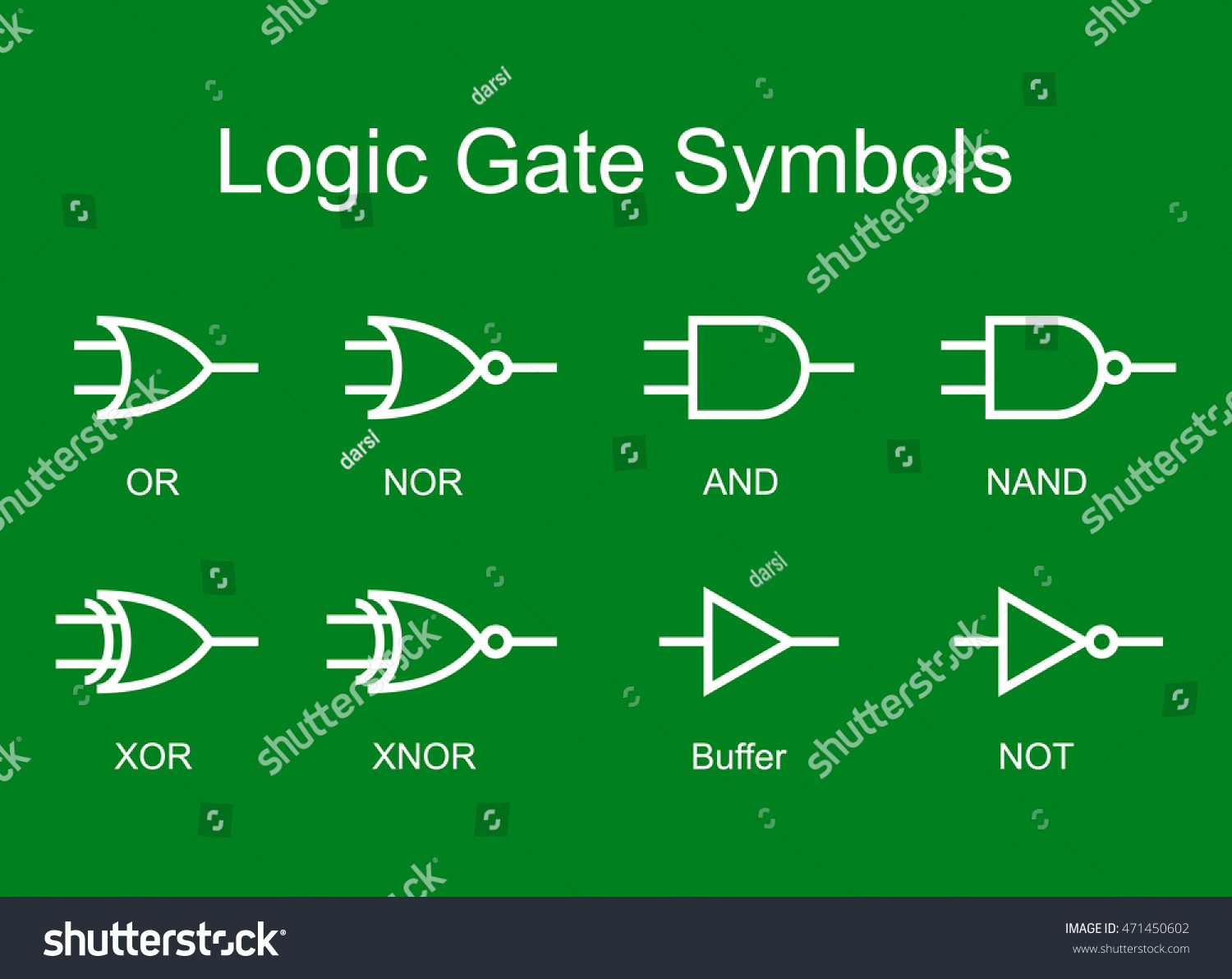 Digital Logic Gate Symbols White Isolated Stock Vektor Royaltyfri Shutterstock