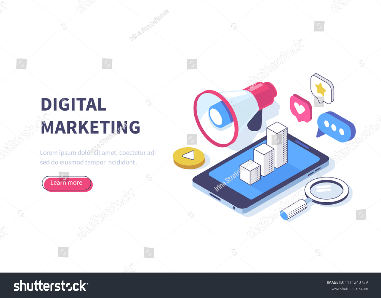 SVG of Digital marketing concept. Can use for web banner, infographics, hero images. Flat isometric vector illustration isolated on white background. svg