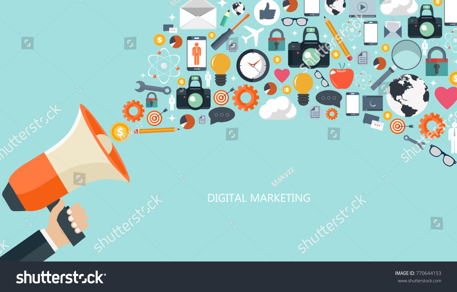 Digital Marketing Concept Flat Vector Illustration: เวกเตอร์สต็อก (ปลอด ...