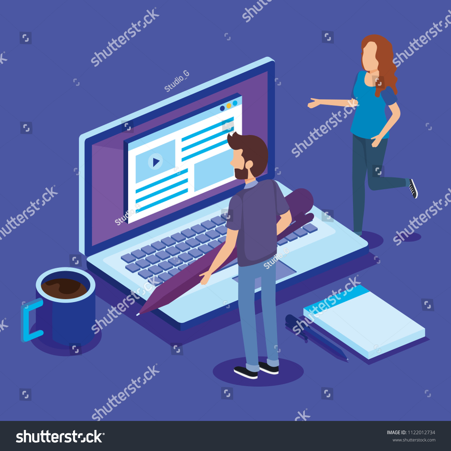 Digital Technology Teamwork People Isometric Stock Vector (Royalty Free ...