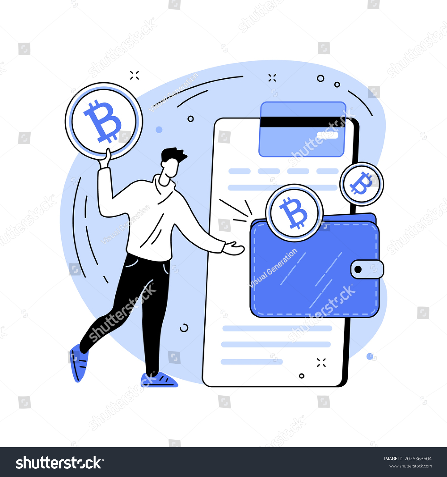 bitcoin wallet concept with man and phone clip art preview