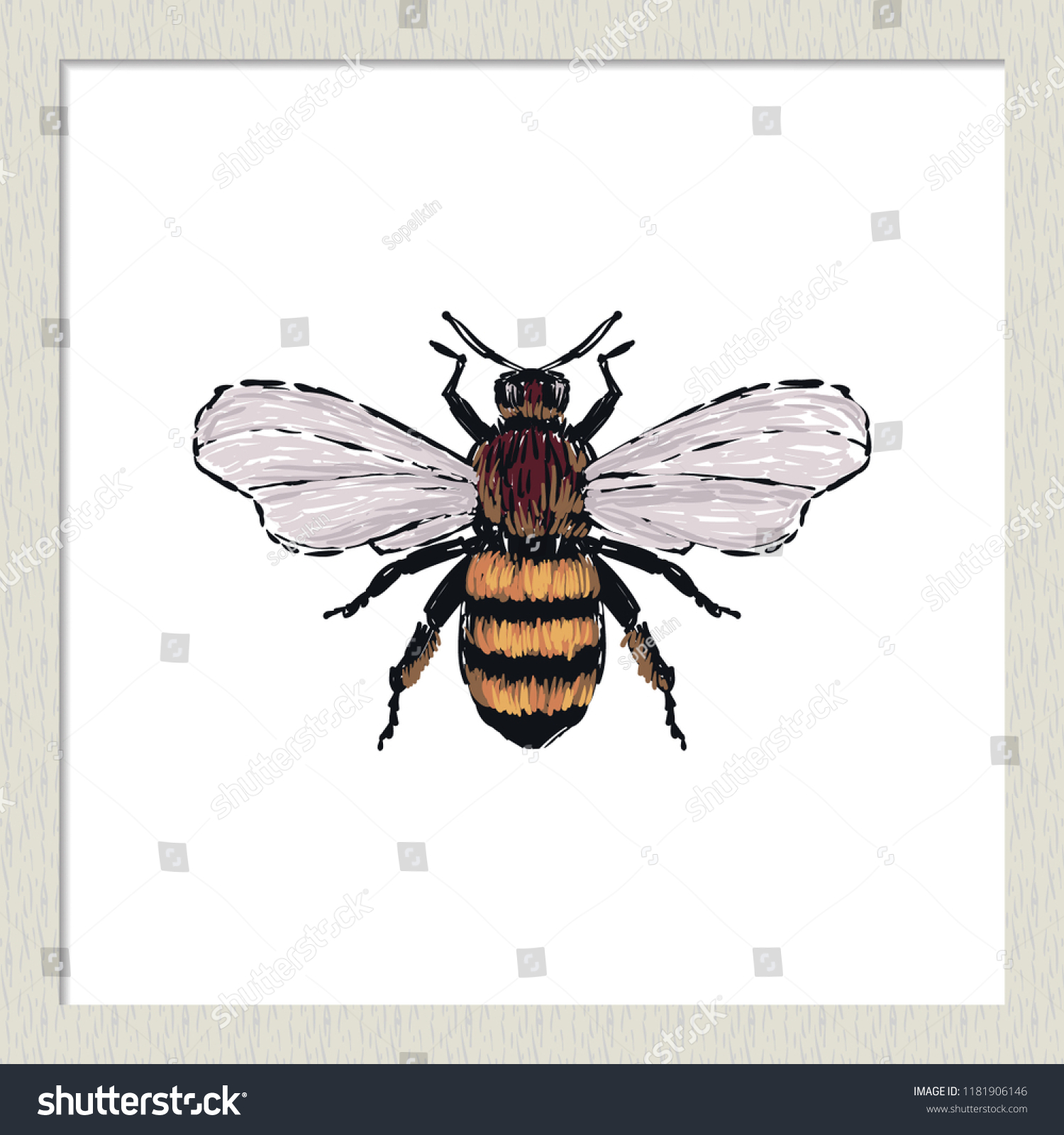 Digital Watercolor Big Honey Bee Hand Stock Vector Royalty Free