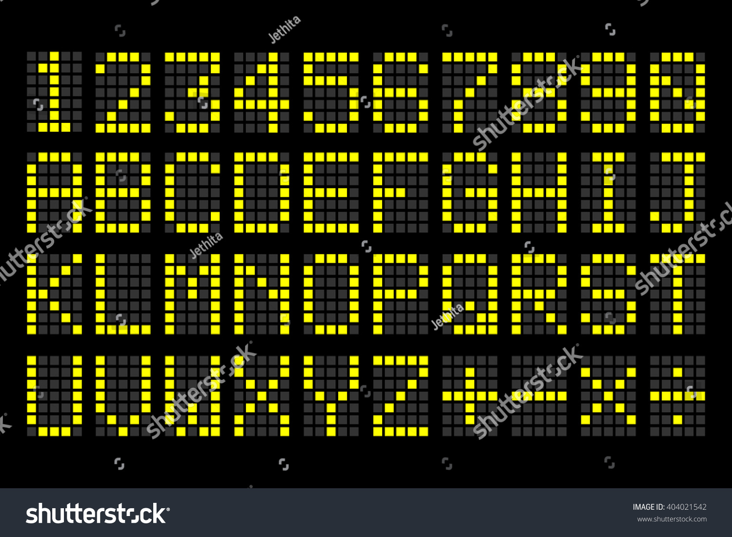 SVG of digital yellow letters and numbers display board for airport schedules, train timetables, scoreboard etc. svg