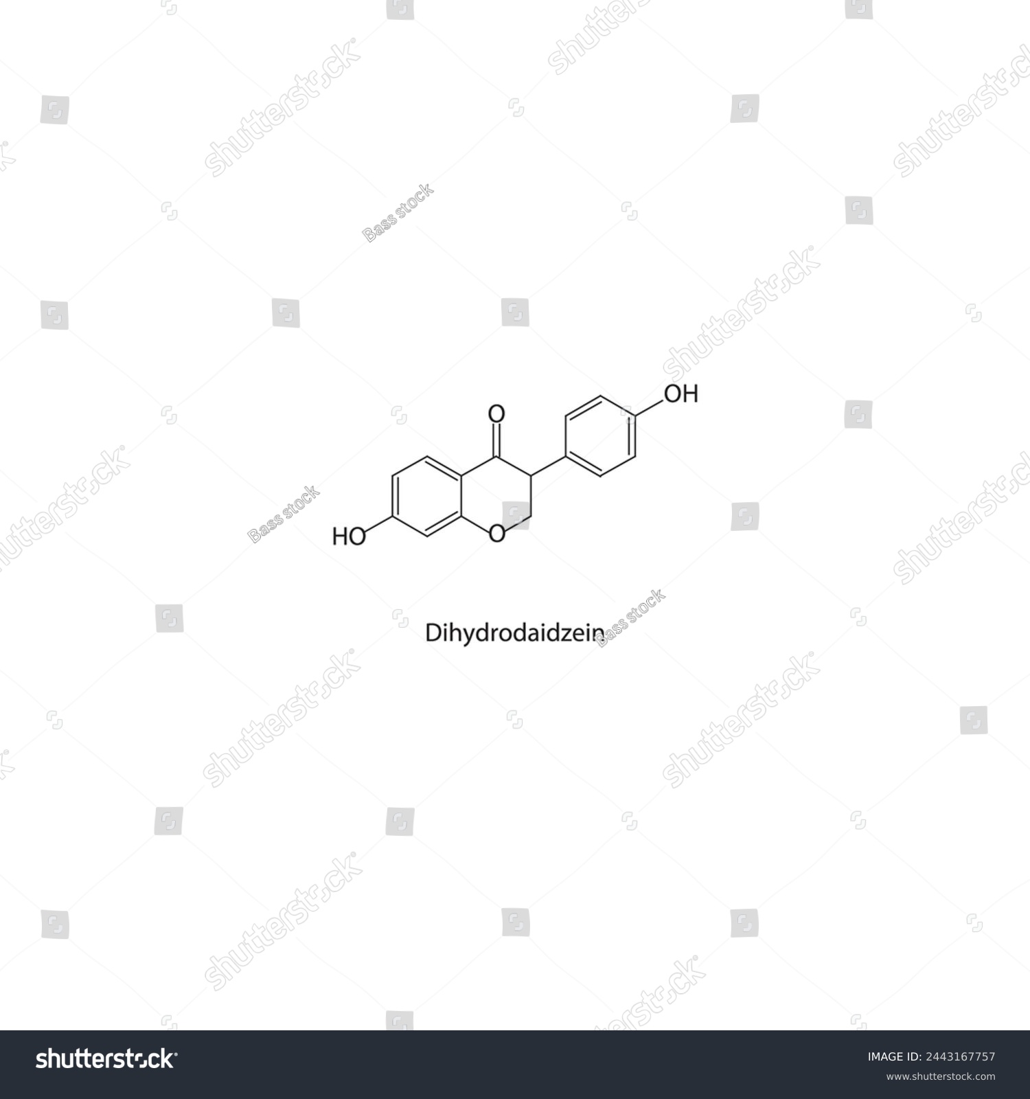 SVG of Dihydrodaidzein skeletal structure diagram.Isoflavanone compound molecule scientific illustration on white background. svg
