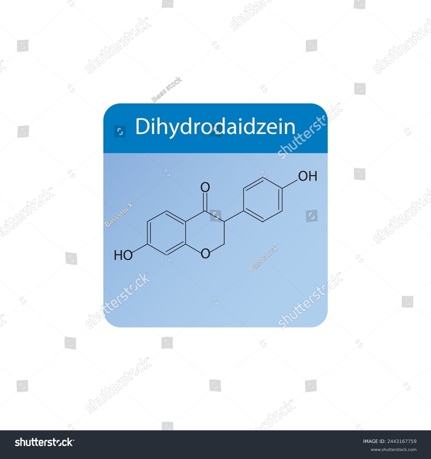 SVG of Dihydrodaidzein skeletal structure diagram.Isoflavanone compound molecule scientific illustration on blue background. svg