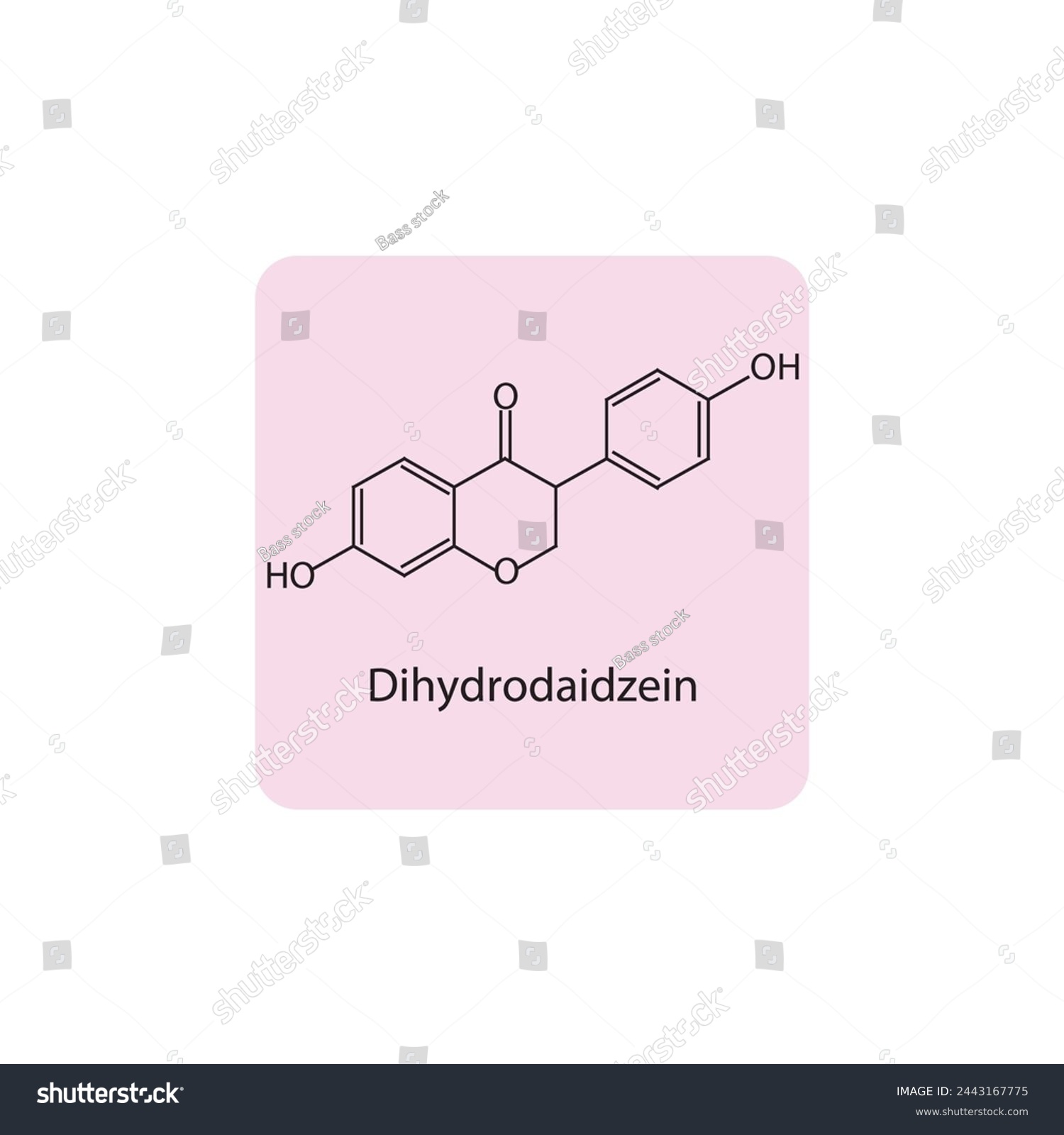 SVG of Dihydrodaidzein skeletal structure diagram.Isoflavanone compound molecule scientific illustration on pink background. svg