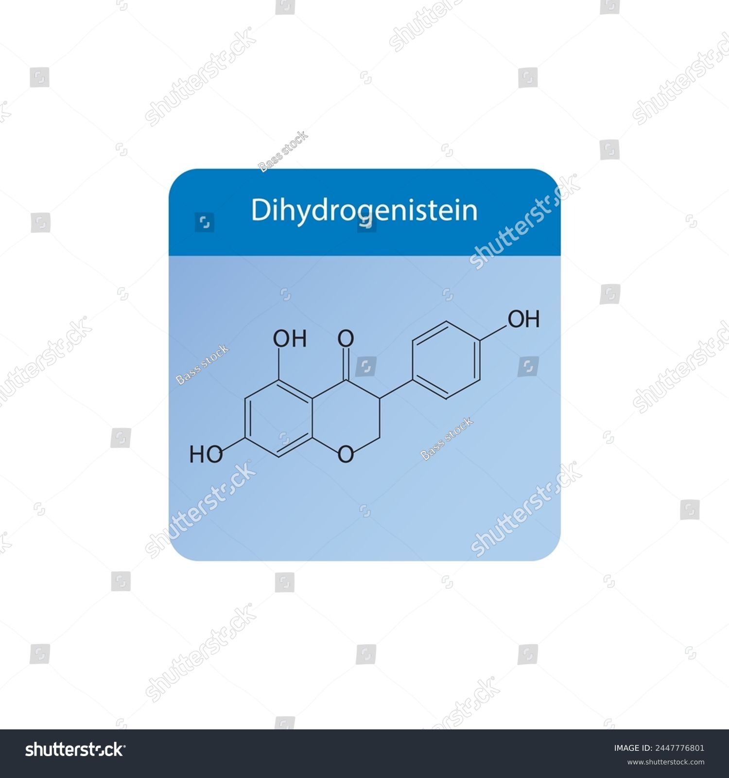 SVG of Dihydrogenistein skeletal structure diagram.Isoflavanone compound molecule scientific illustration on blue background. svg